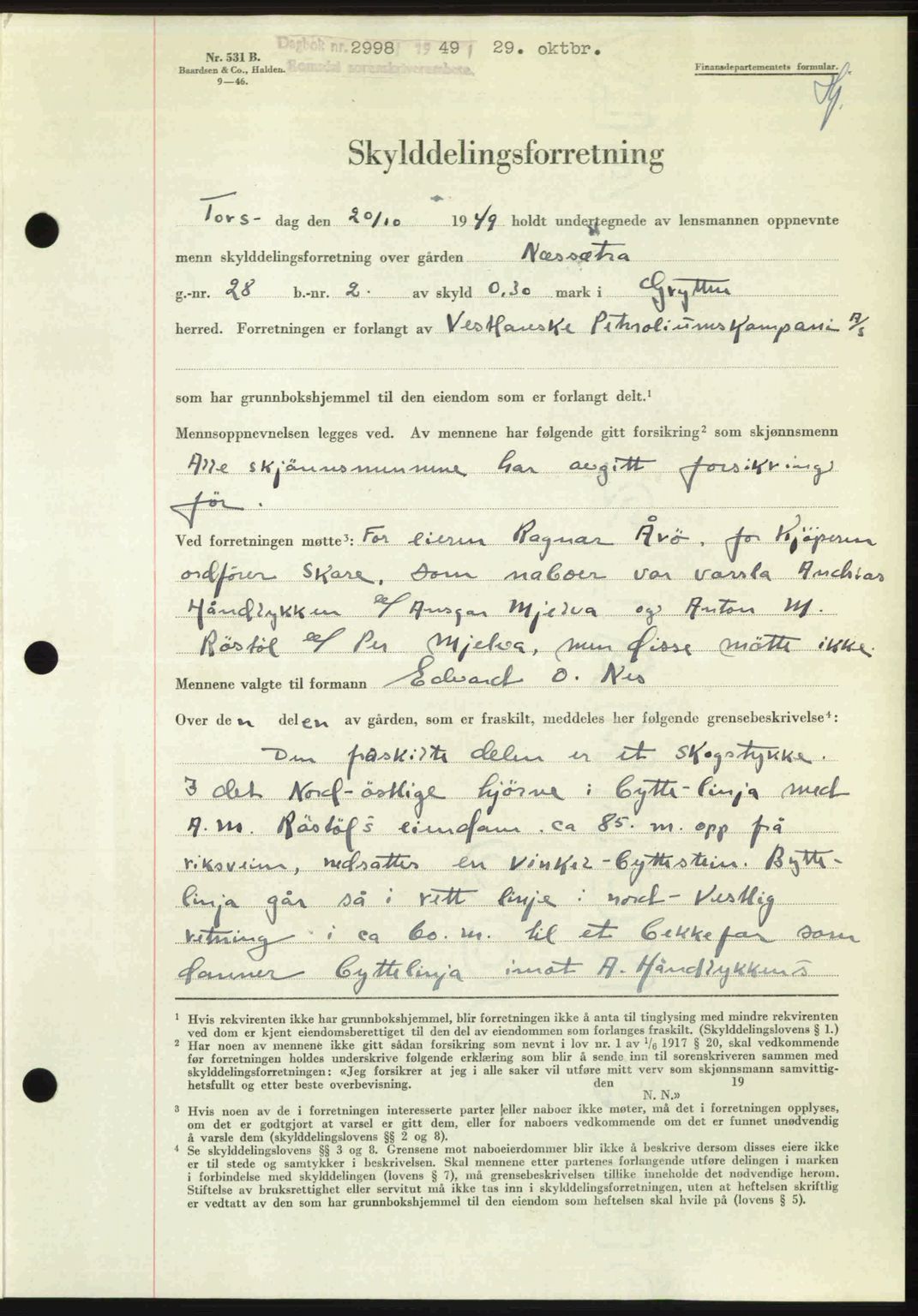 Romsdal sorenskriveri, AV/SAT-A-4149/1/2/2C: Mortgage book no. A31, 1949-1949, Diary no: : 2998/1949