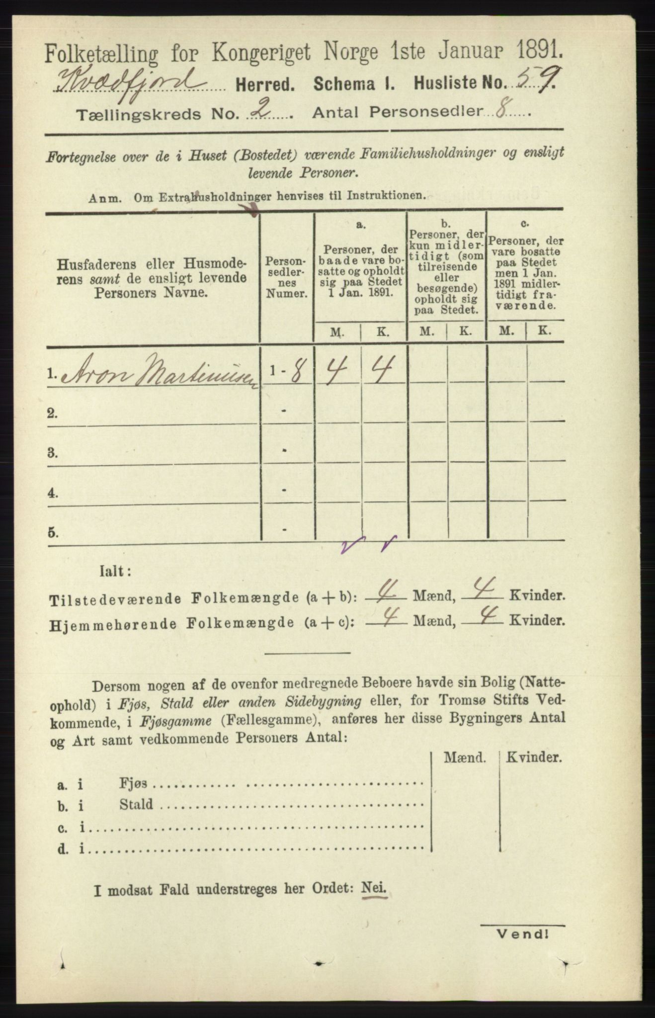 RA, 1891 census for 1911 Kvæfjord, 1891, p. 686