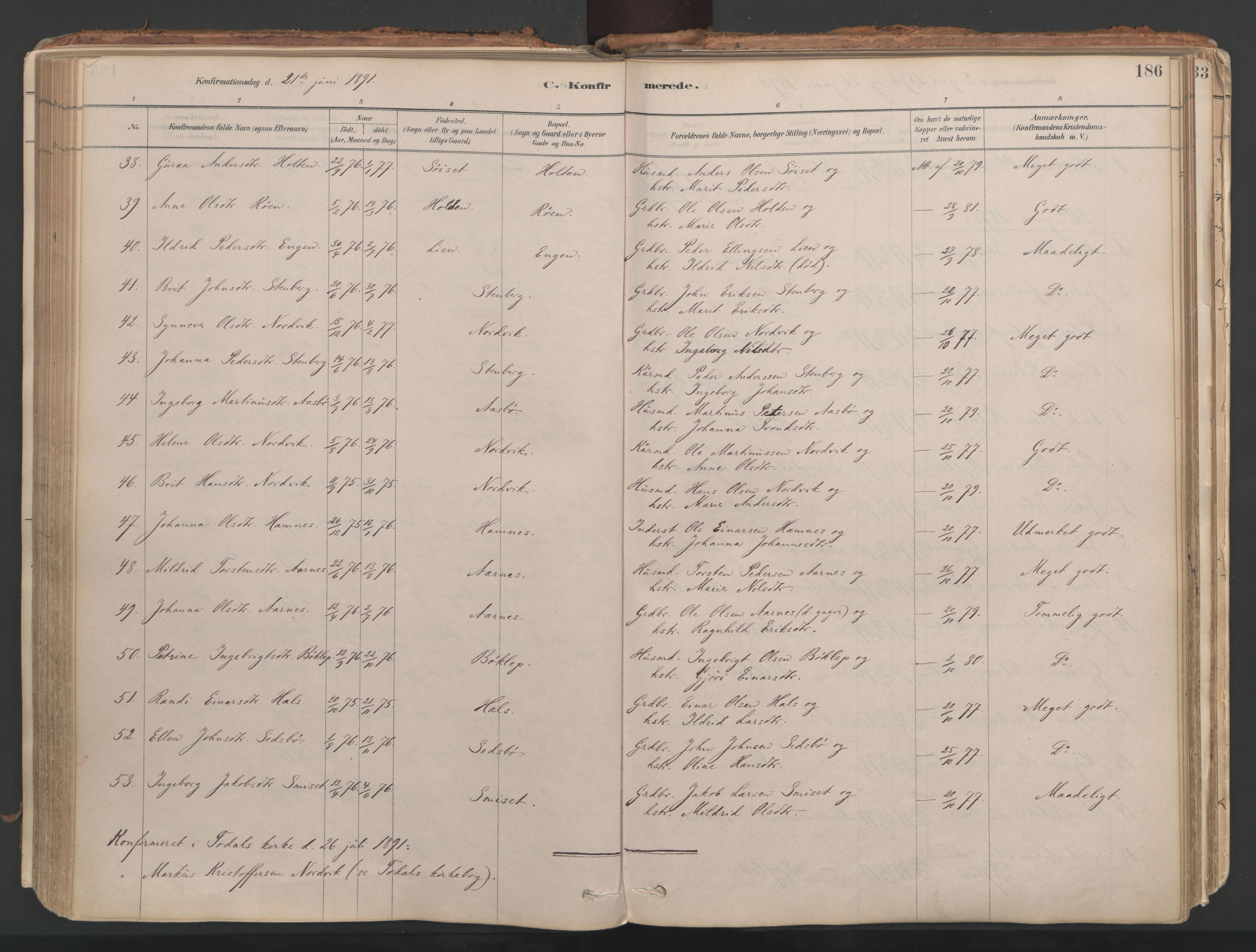 Ministerialprotokoller, klokkerbøker og fødselsregistre - Møre og Romsdal, AV/SAT-A-1454/592/L1029: Parish register (official) no. 592A07, 1879-1902, p. 186