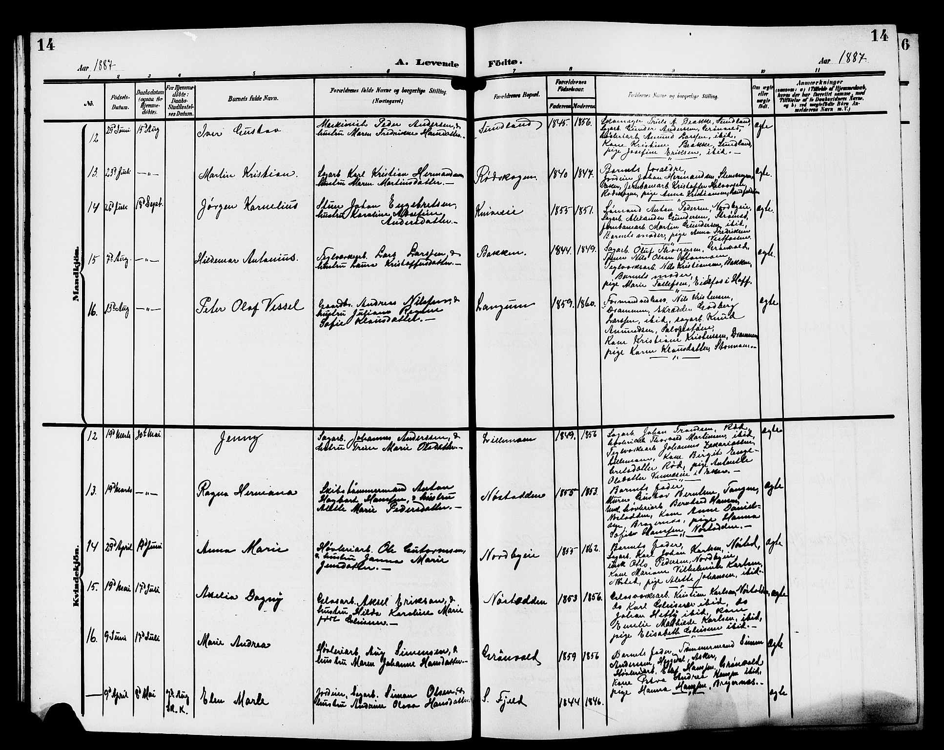 Strømsgodset kirkebøker, SAKO/A-324/G/Ga/L0002: Parish register (copy) no. 2, 1885-1910, p. 14