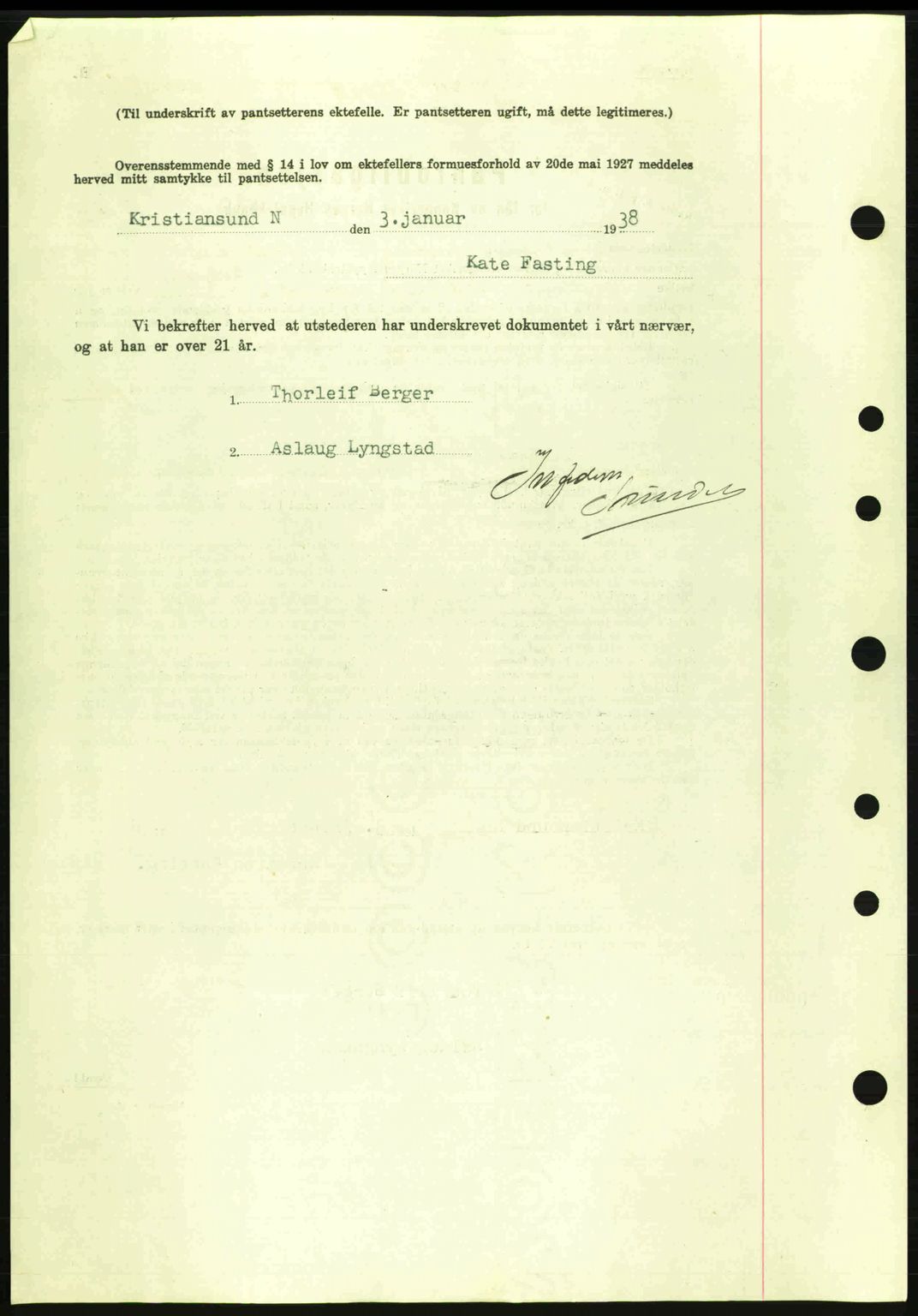 Kristiansund byfogd, SAT/A-4587/A/27: Mortgage book no. 31, 1938-1939, Diary no: : 8/1938