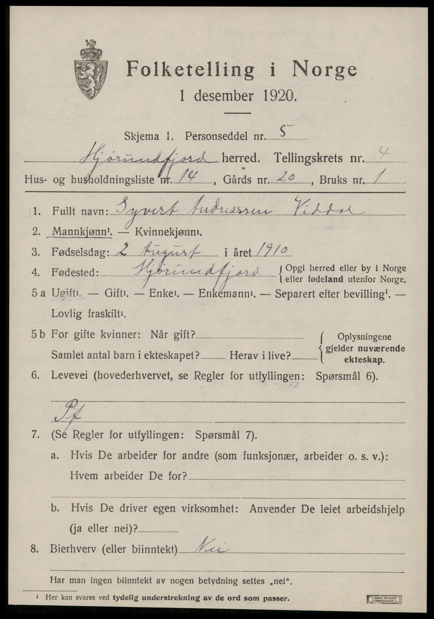 SAT, 1920 census for Hjørundfjord, 1920, p. 1625