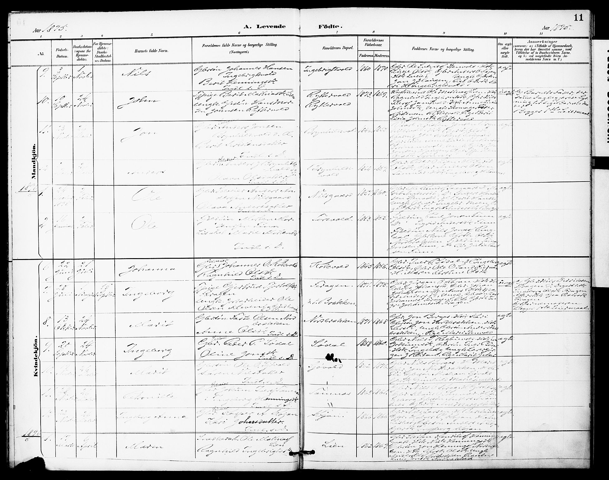 Ministerialprotokoller, klokkerbøker og fødselsregistre - Sør-Trøndelag, SAT/A-1456/683/L0948: Parish register (official) no. 683A01, 1891-1902, p. 11