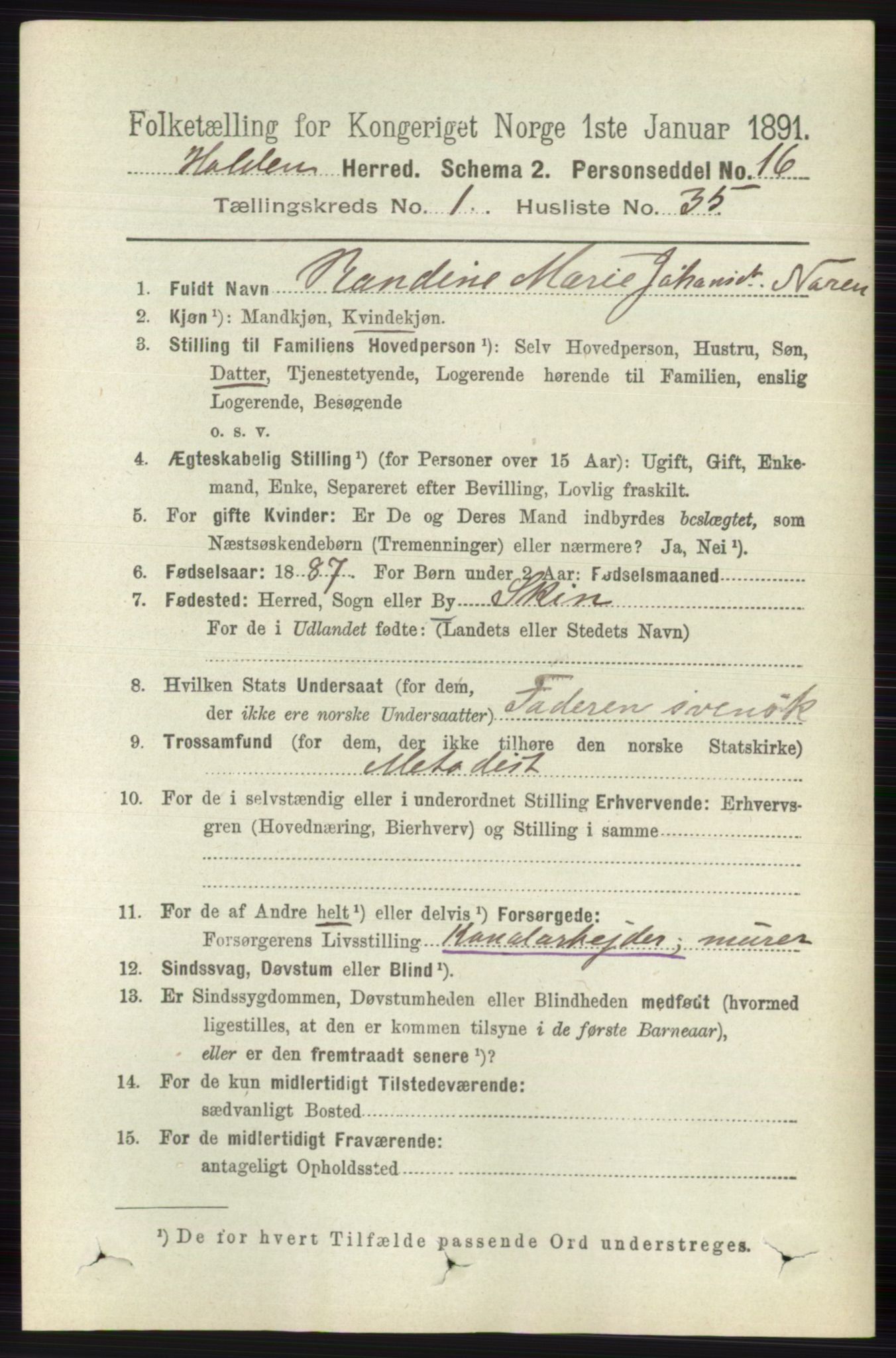 RA, 1891 census for 0819 Holla, 1891, p. 493