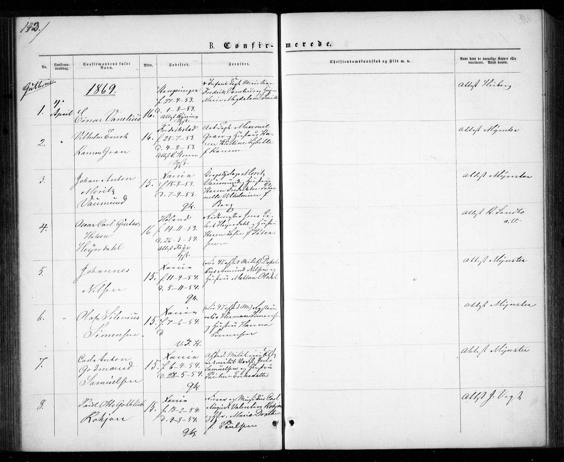 Garnisonsmenigheten Kirkebøker, SAO/A-10846/G/Ga/L0006: Parish register (copy) no. 6, 1860-1880, p. 143