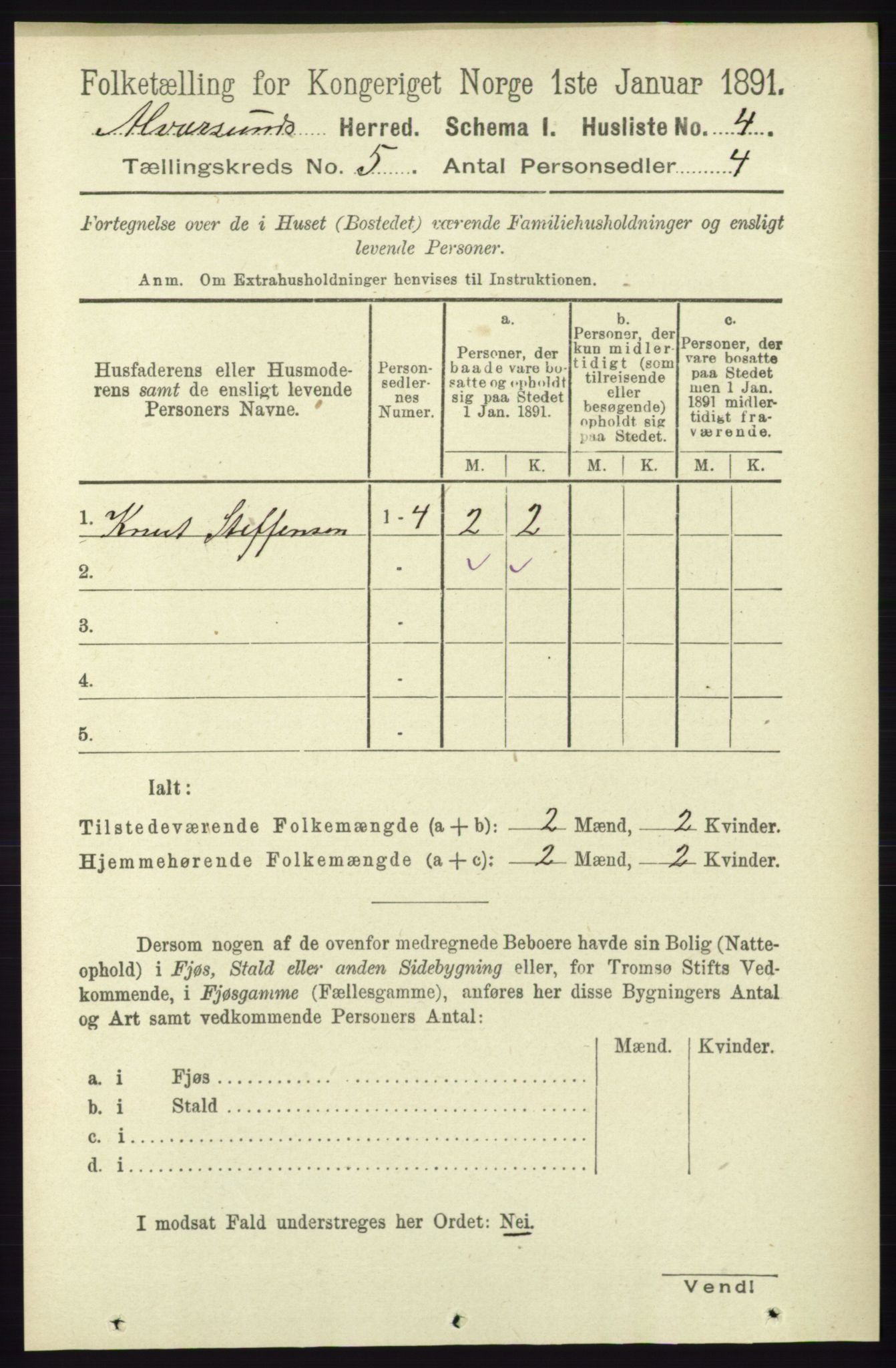 RA, 1891 census for 1257 Alversund, 1891, p. 1760