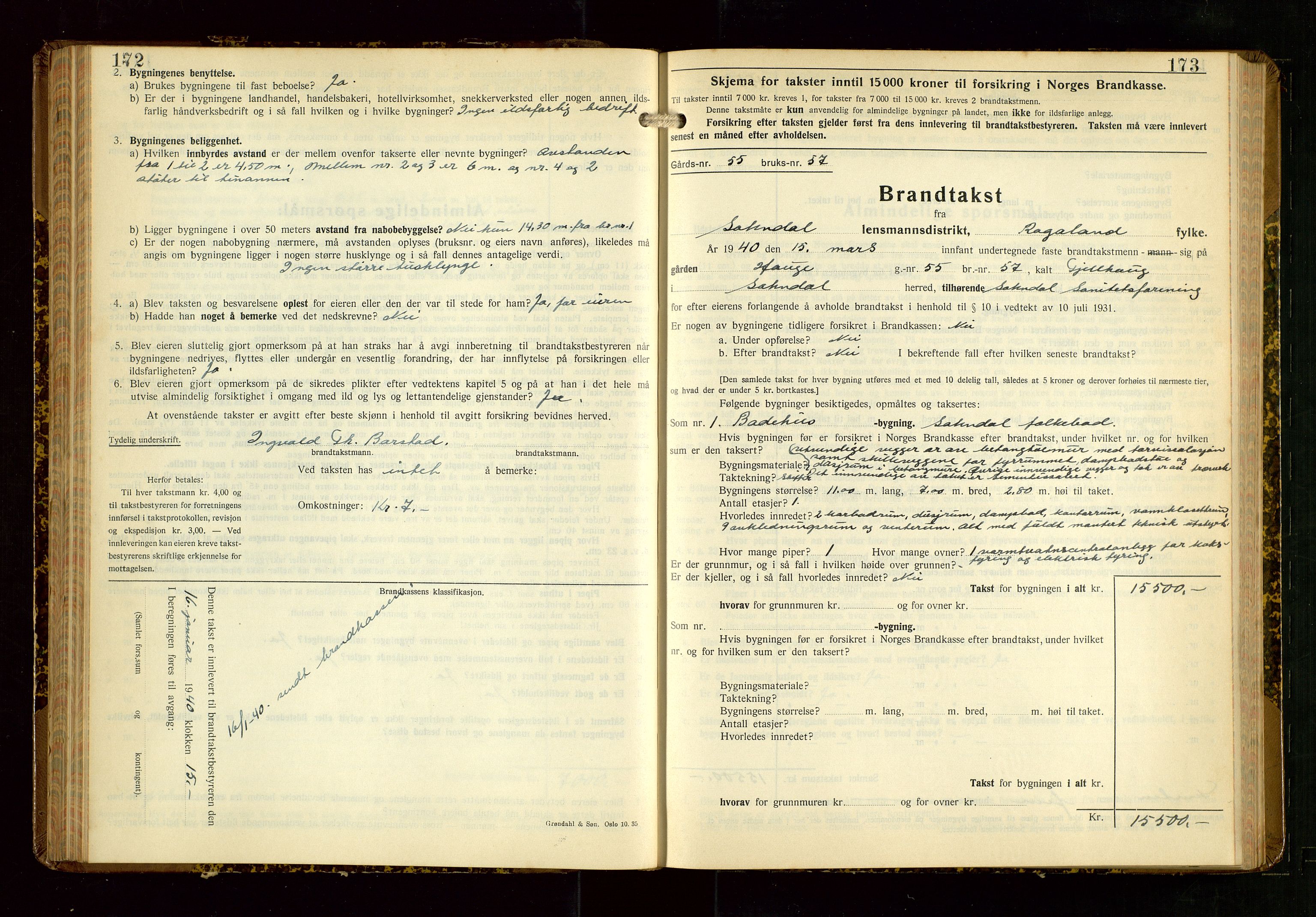 Sokndal lensmannskontor, AV/SAST-A-100417/Gob/L0008: "Brandtakst-Protokoll", 1937-1955, p. 172-173