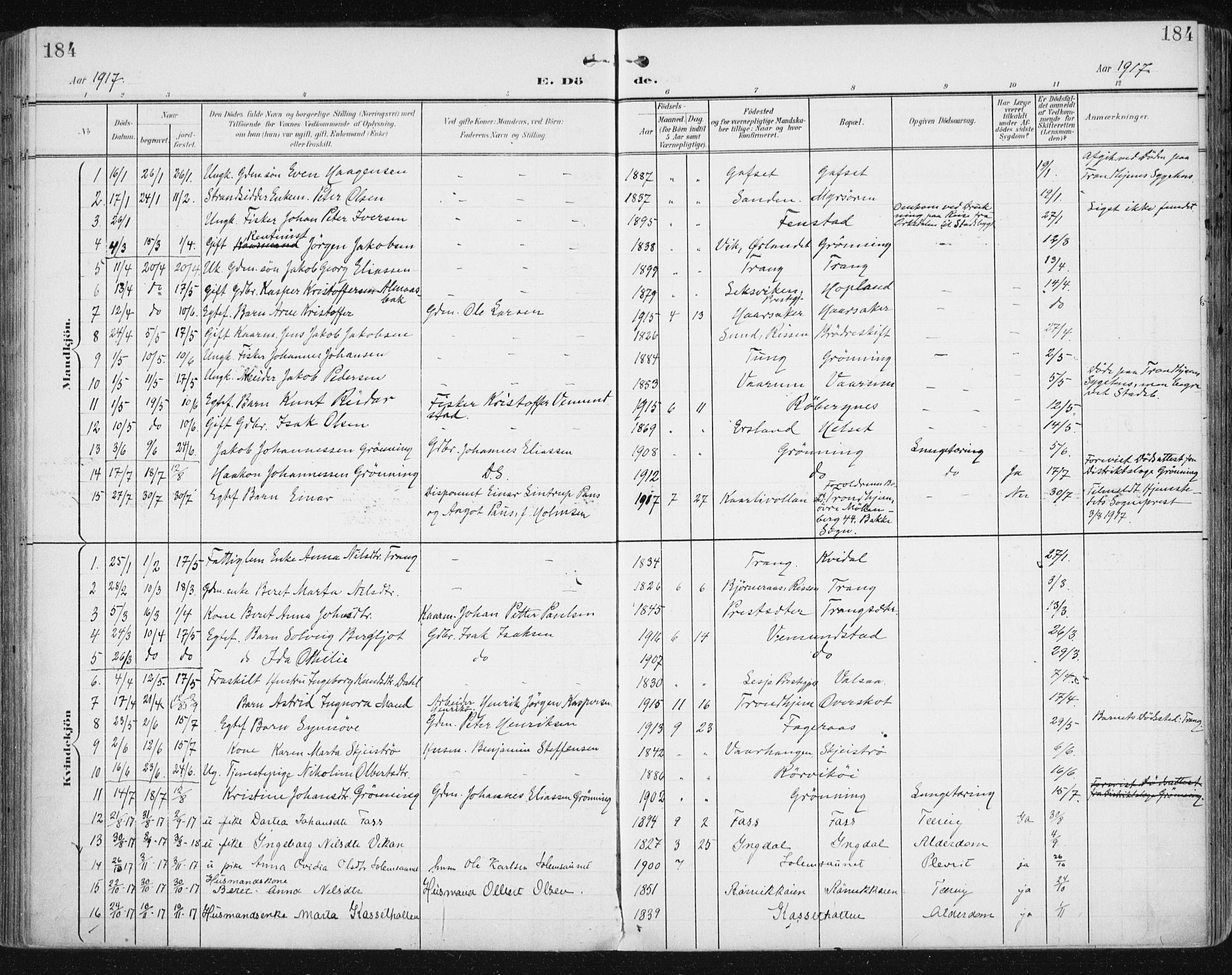 Ministerialprotokoller, klokkerbøker og fødselsregistre - Sør-Trøndelag, AV/SAT-A-1456/646/L0616: Parish register (official) no. 646A14, 1900-1918, p. 184