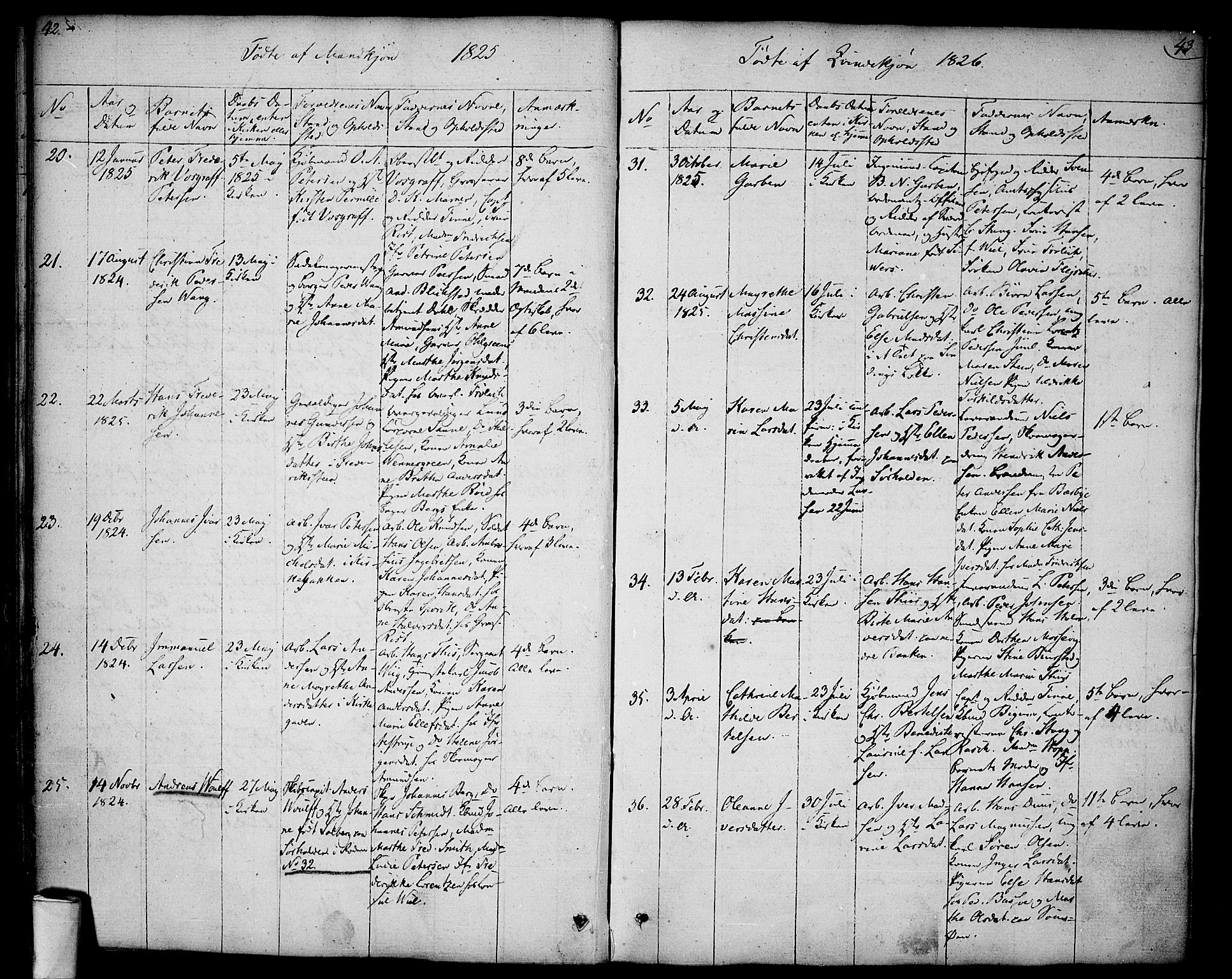 Halden prestekontor Kirkebøker, SAO/A-10909/F/Fa/L0004: Parish register (official) no. I 4, 1823-1834, p. 42-43