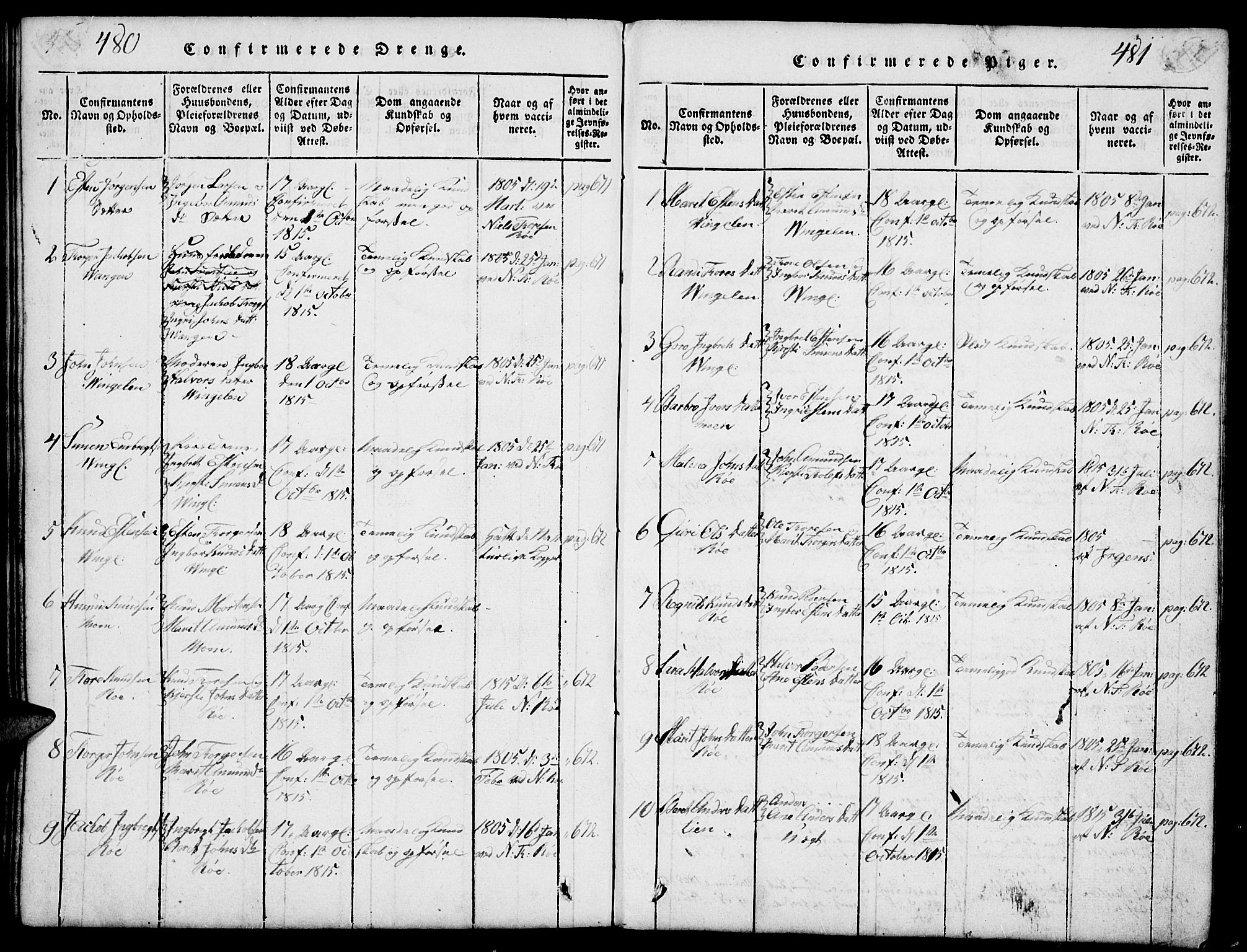 Tolga prestekontor, SAH/PREST-062/L/L0003: Parish register (copy) no. 3, 1815-1862, p. 480-481