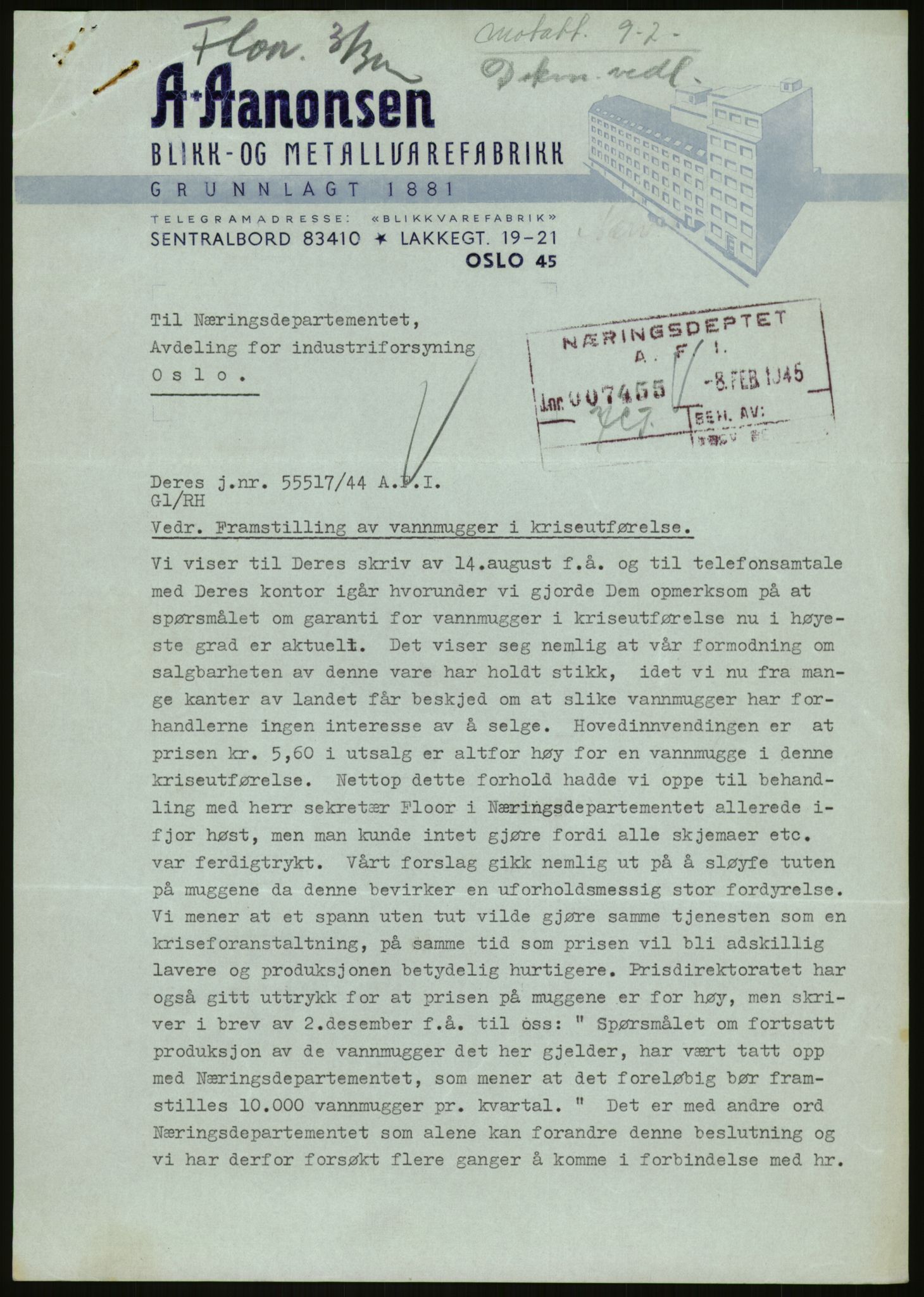 Direktoratet for industriforsyning, Sekretariatet, AV/RA-S-4153/D/Df/L0054: 9. Metallkontoret, 1940-1945, p. 353