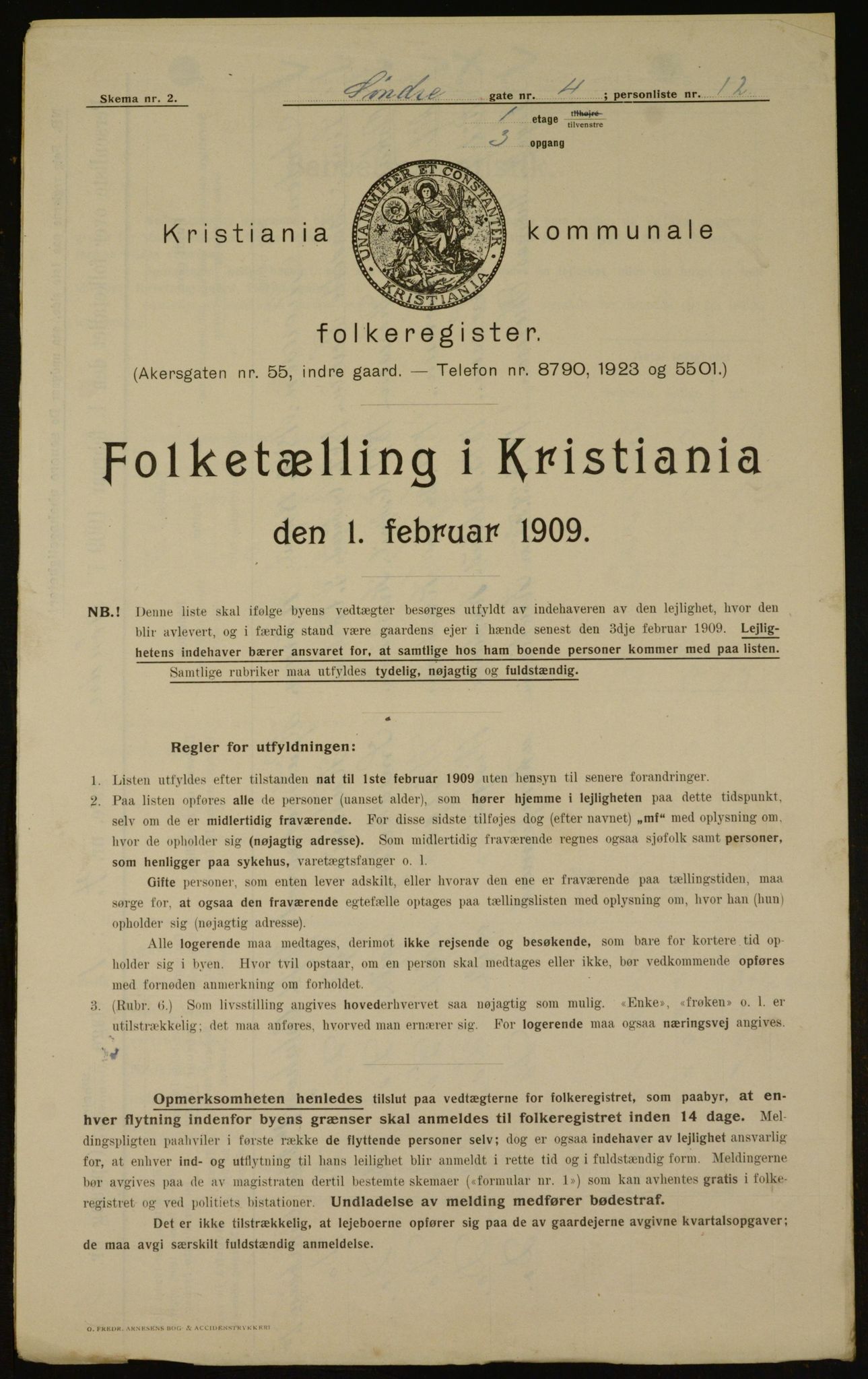 OBA, Municipal Census 1909 for Kristiania, 1909, p. 96354