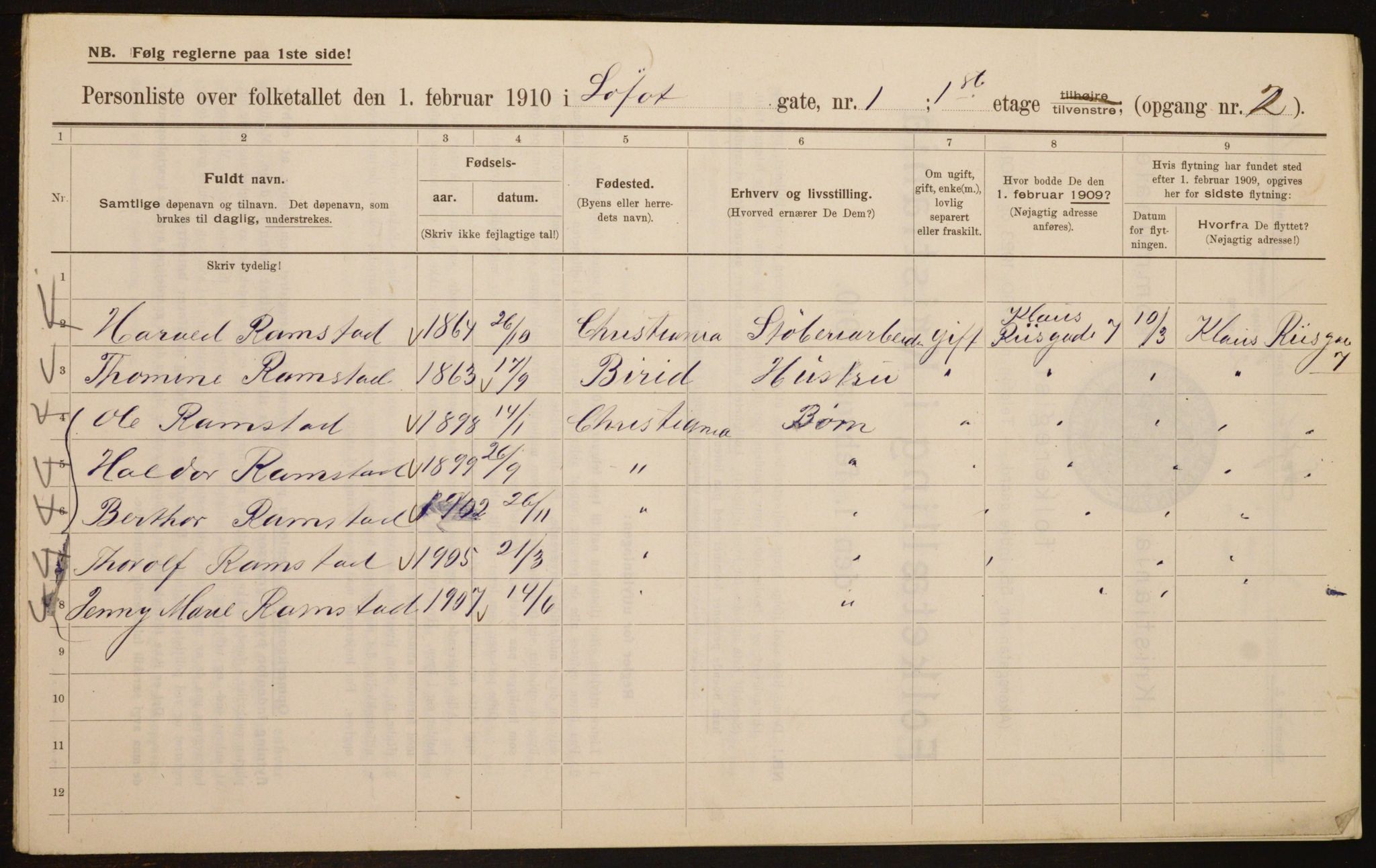 OBA, Municipal Census 1910 for Kristiania, 1910, p. 56348