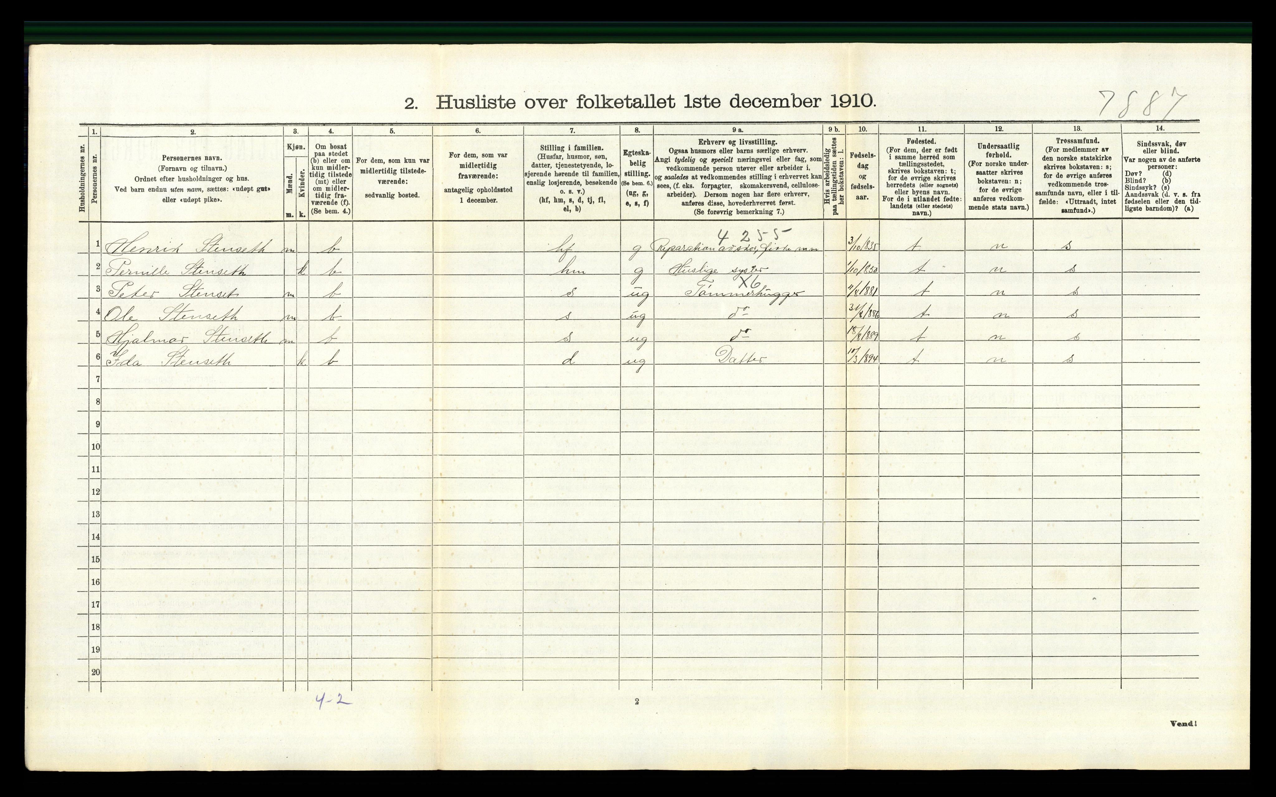 RA, 1910 census for Trysil, 1910, p. 1352