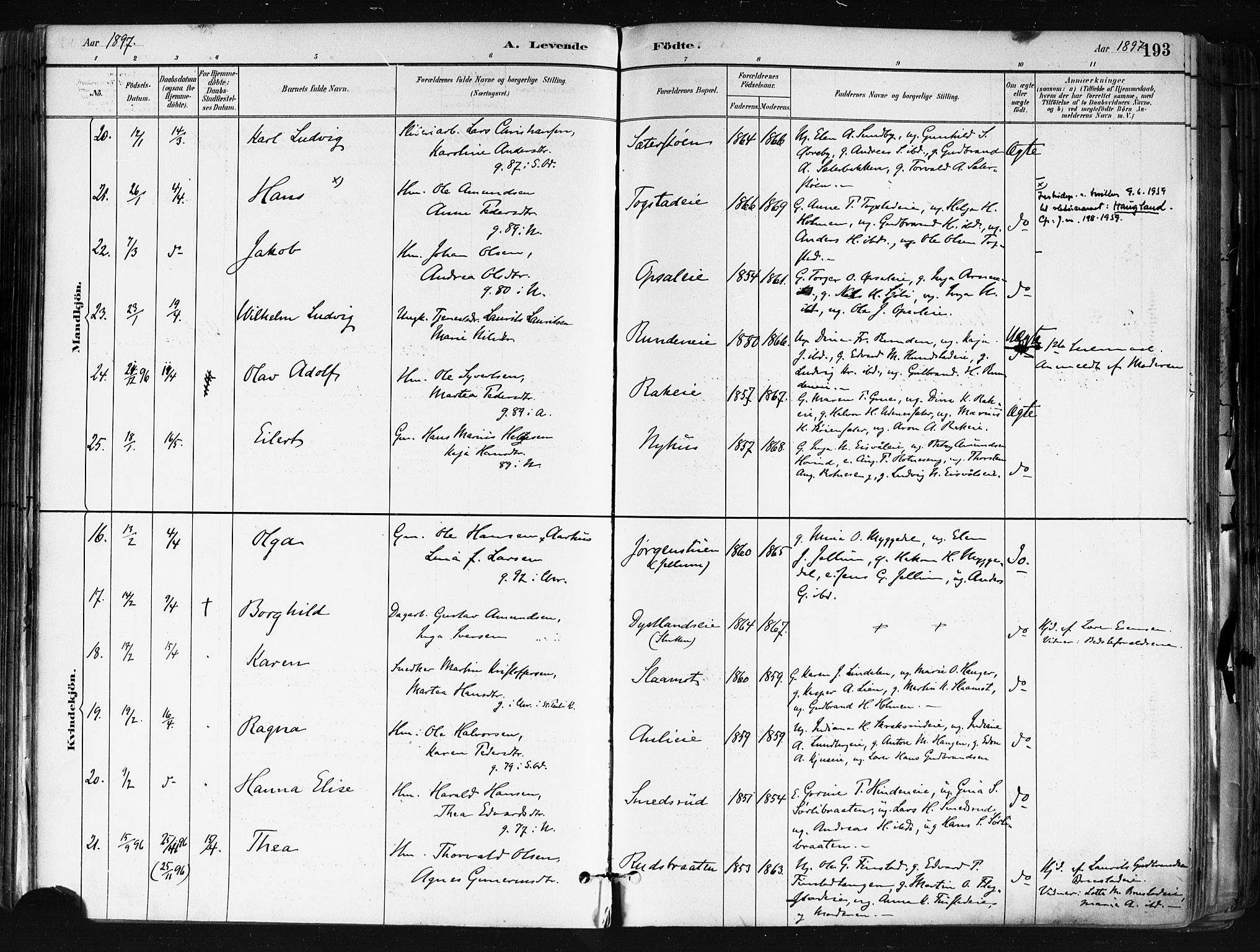 Nes prestekontor Kirkebøker, AV/SAO-A-10410/F/Fa/L0010: Parish register (official) no. I 10, 1883-1898, p. 193