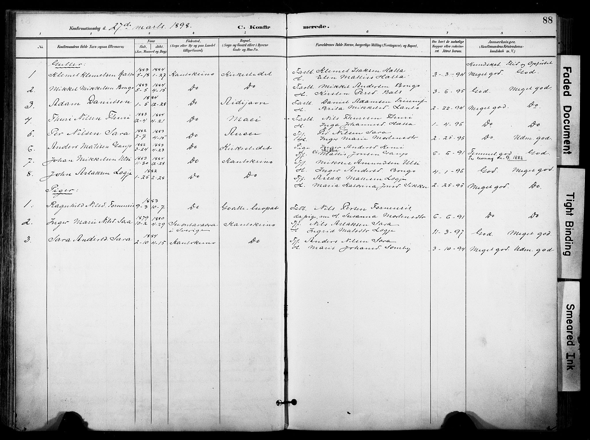 Kautokeino sokneprestembete, SATØ/S-1340/H/Ha/L0005.kirke: Parish register (official) no. 5, 1896-1916, p. 88