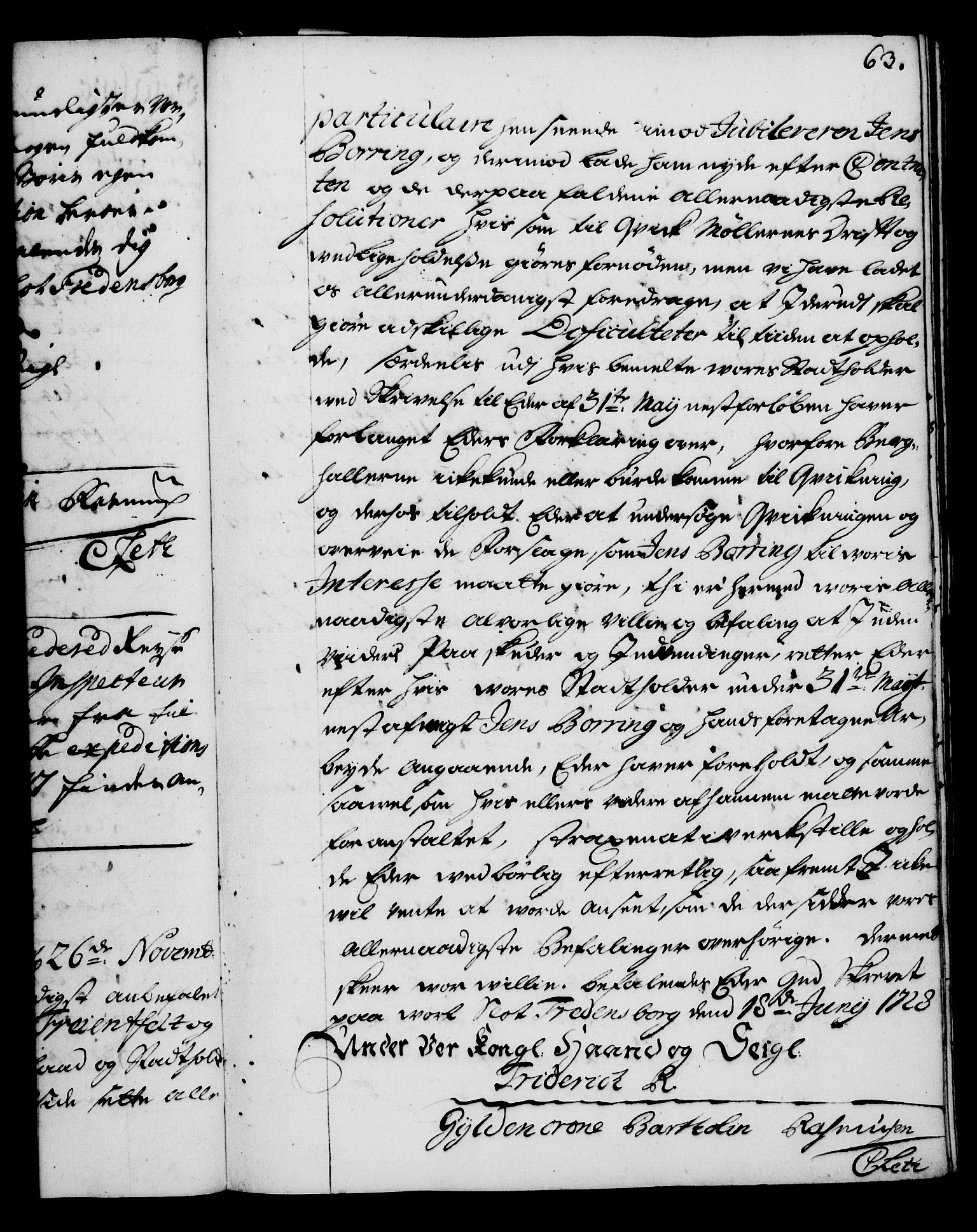 Rentekammeret, Kammerkanselliet, RA/EA-3111/G/Gg/Gga/L0003: Norsk ekspedisjonsprotokoll med register (merket RK 53.3), 1727-1734, p. 63