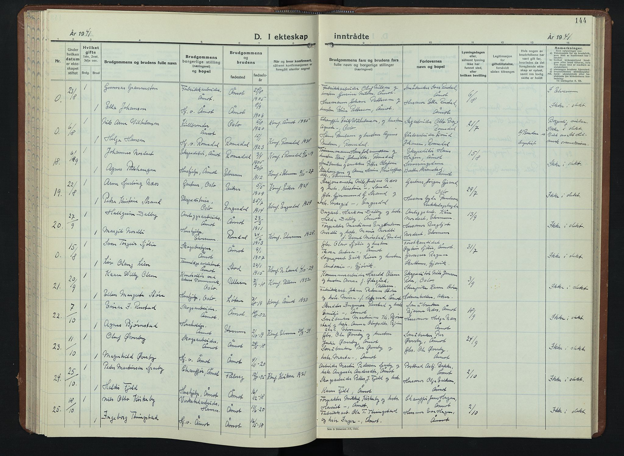 Åmot prestekontor, Hedmark, AV/SAH-PREST-056/H/Ha/Hab/L0008: Parish register (copy) no. 8, 1938-1947, p. 144