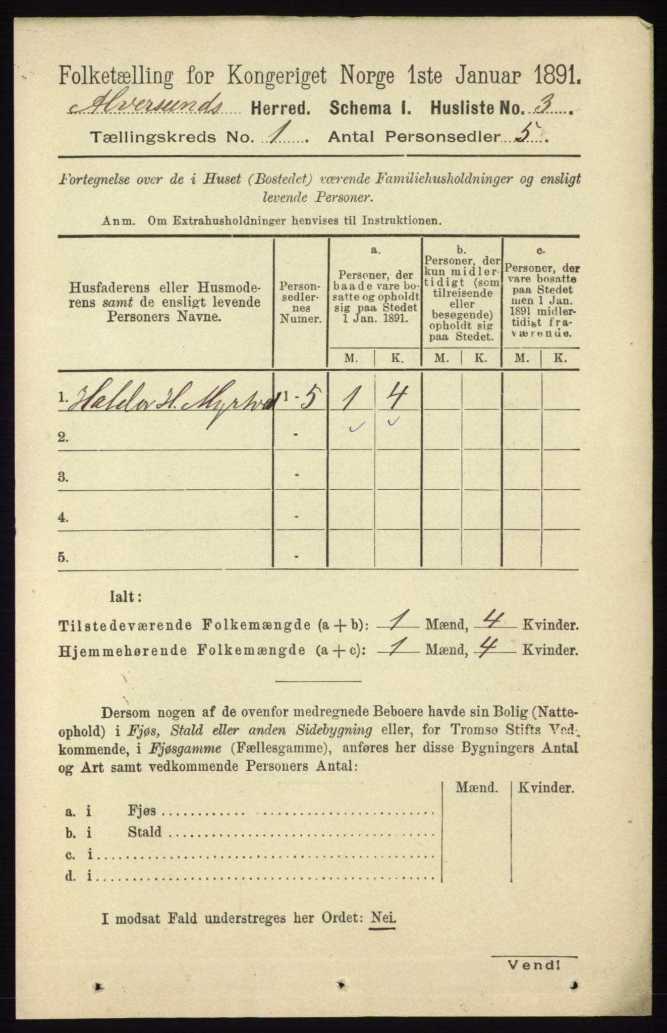 RA, 1891 census for 1257 Alversund, 1891, p. 32