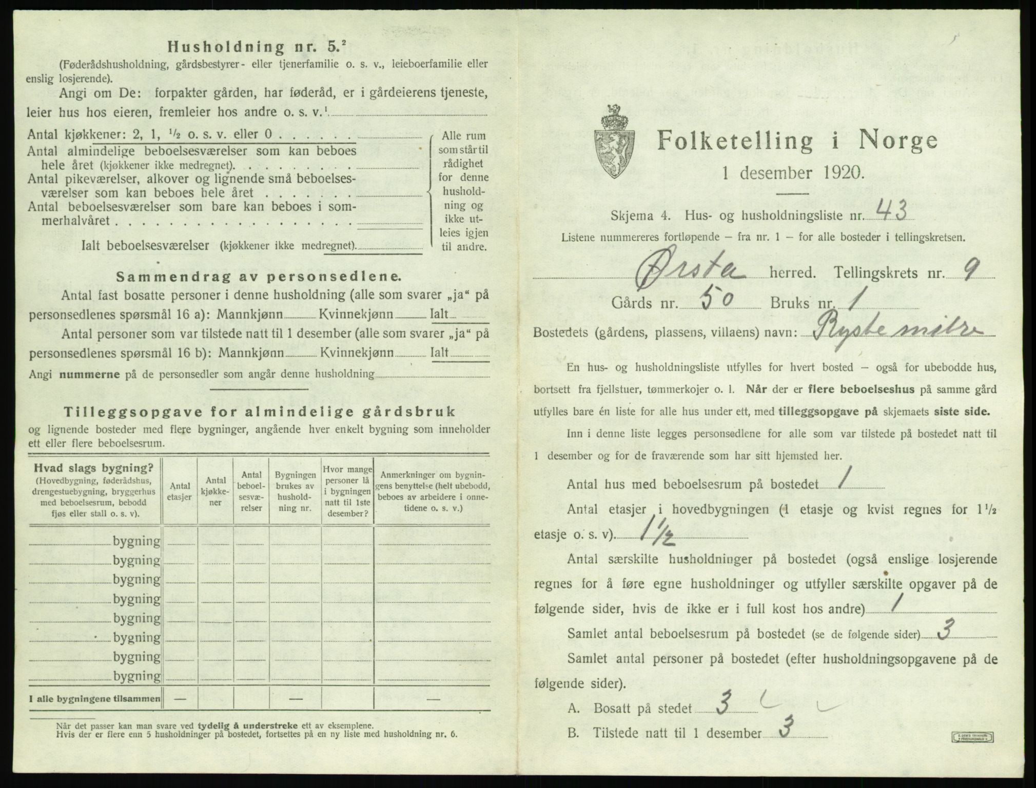 SAT, 1920 census for Ørsta, 1920, p. 920