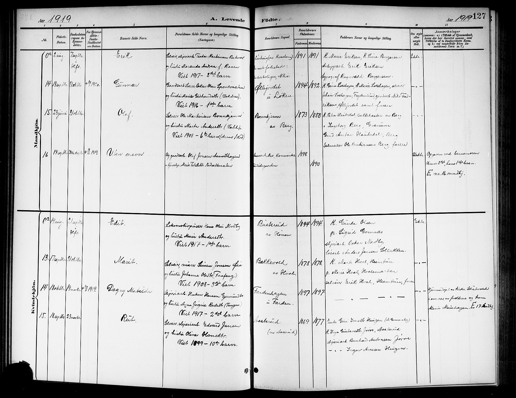Norderhov kirkebøker, SAKO/A-237/G/Gb/L0002: Parish register (copy) no. II 2, 1891-1921, p. 127