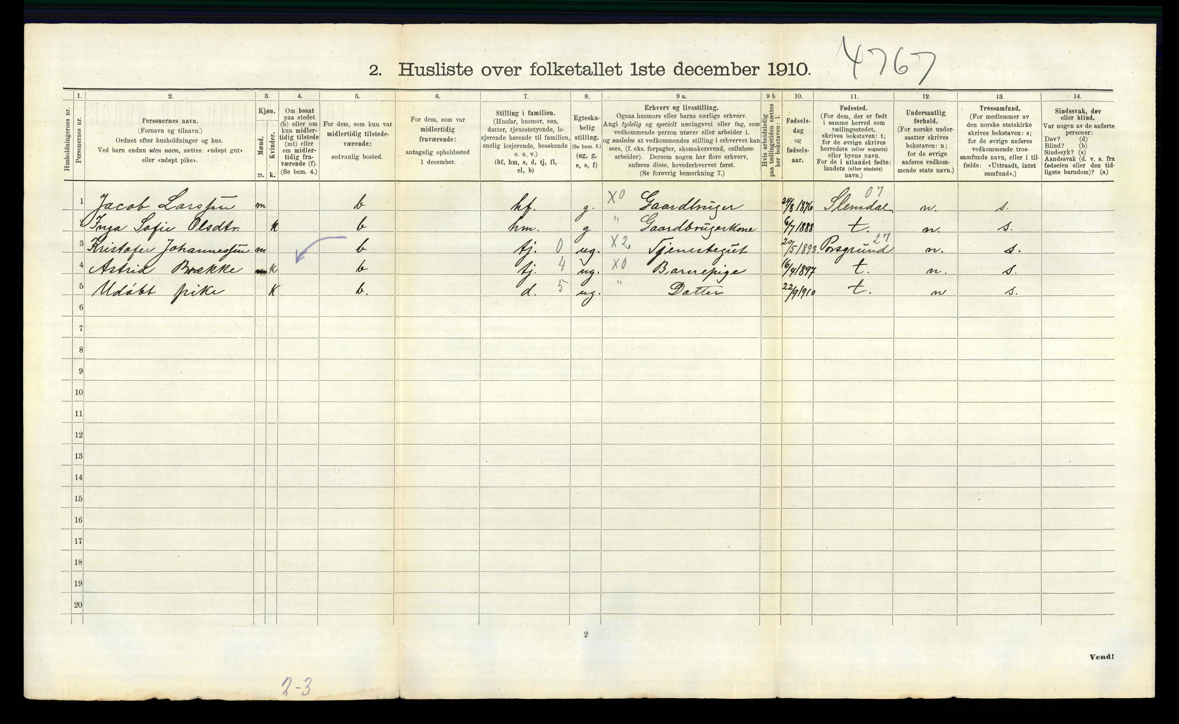 RA, 1910 census for Solum, 1910, p. 548