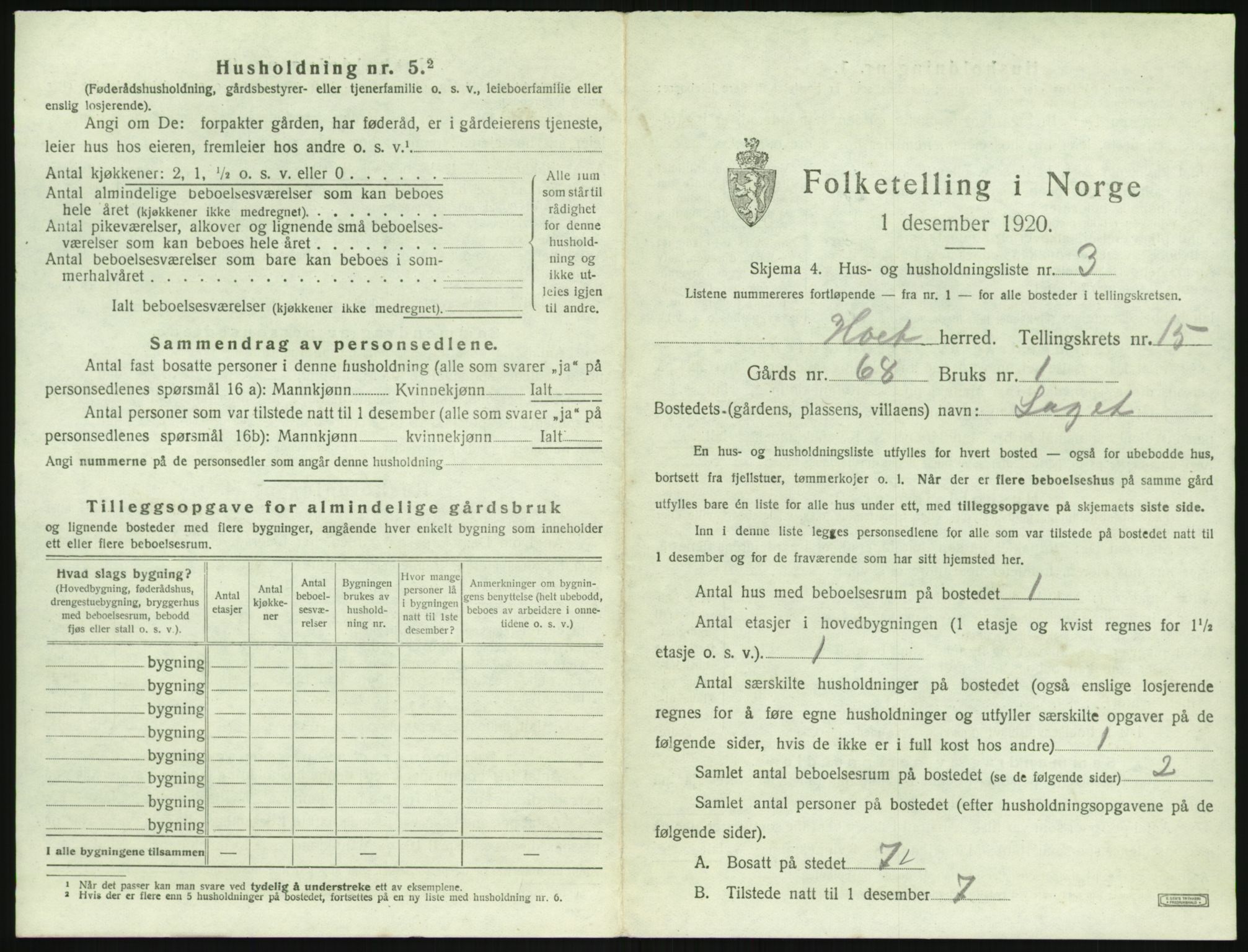 SAK, 1920 census for Holt, 1920, p. 1478