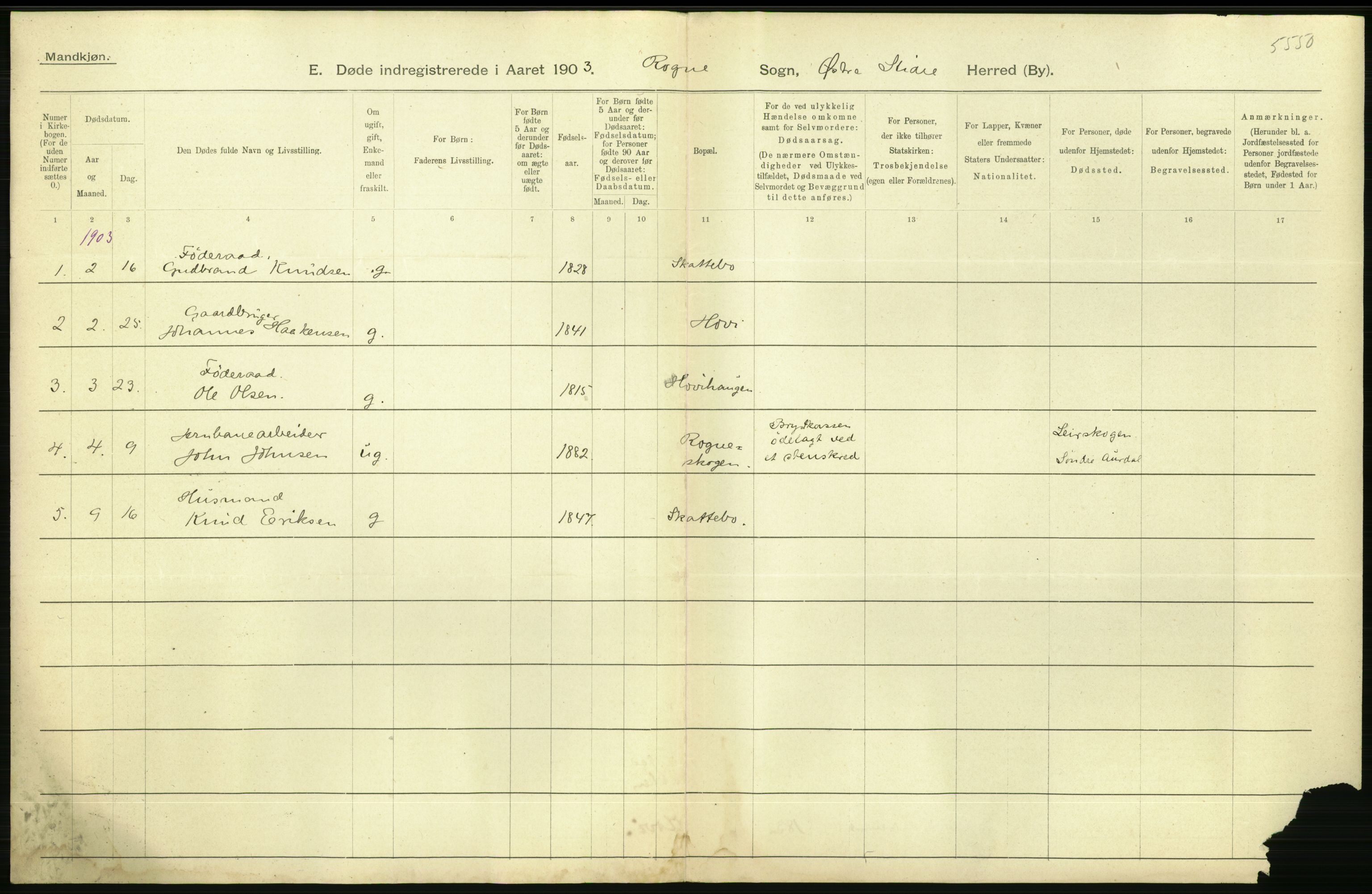 Statistisk sentralbyrå, Sosiodemografiske emner, Befolkning, AV/RA-S-2228/D/Df/Dfa/Dfaa/L0006: Kristians amt: Fødte, gifte, døde, 1903, p. 632