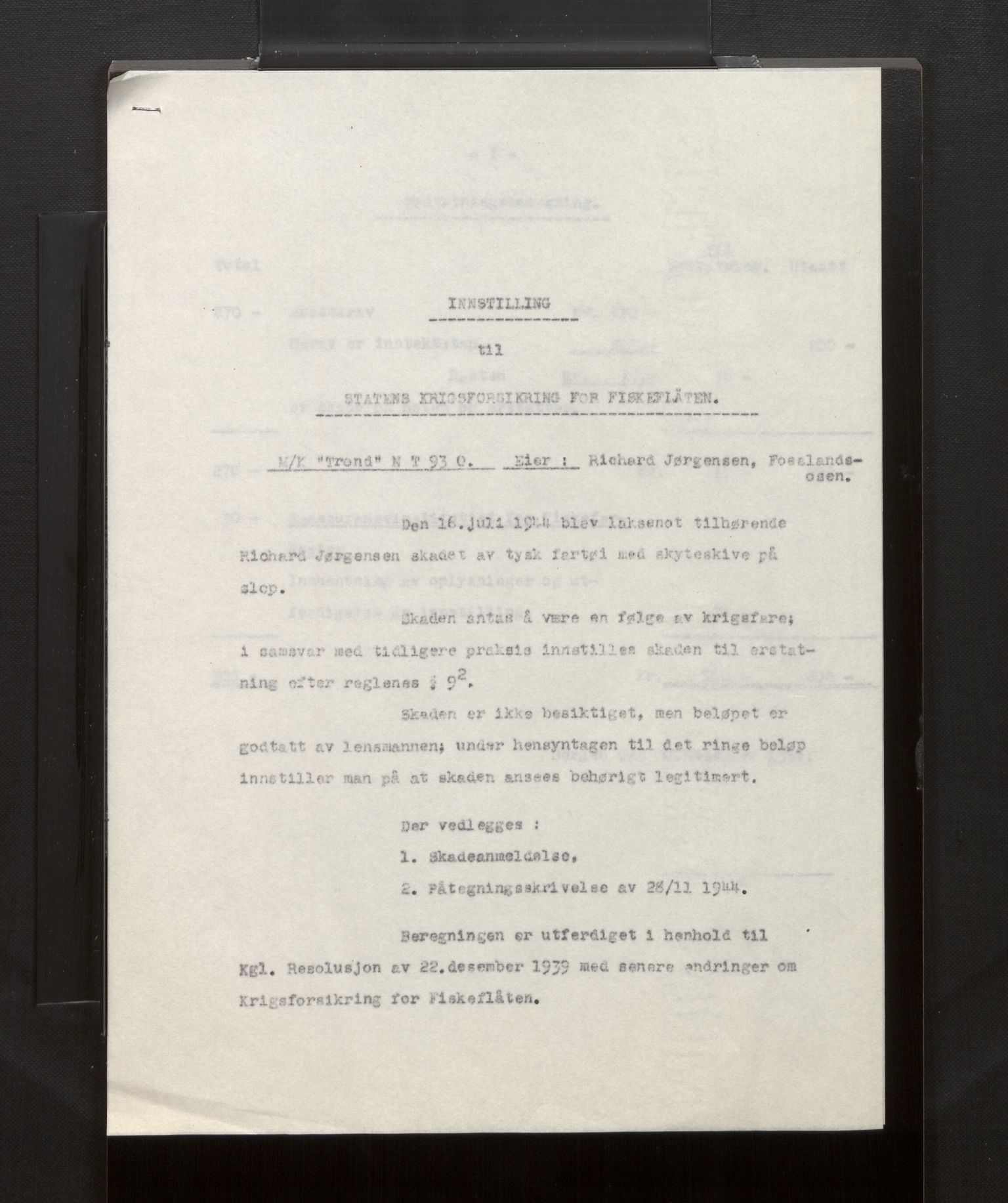 Fiskeridirektoratet - 1 Adm. ledelse - 13 Båtkontoret, AV/SAB-A-2003/La/L0008: Statens krigsforsikring for fiskeflåten, 1936-1971, p. 233