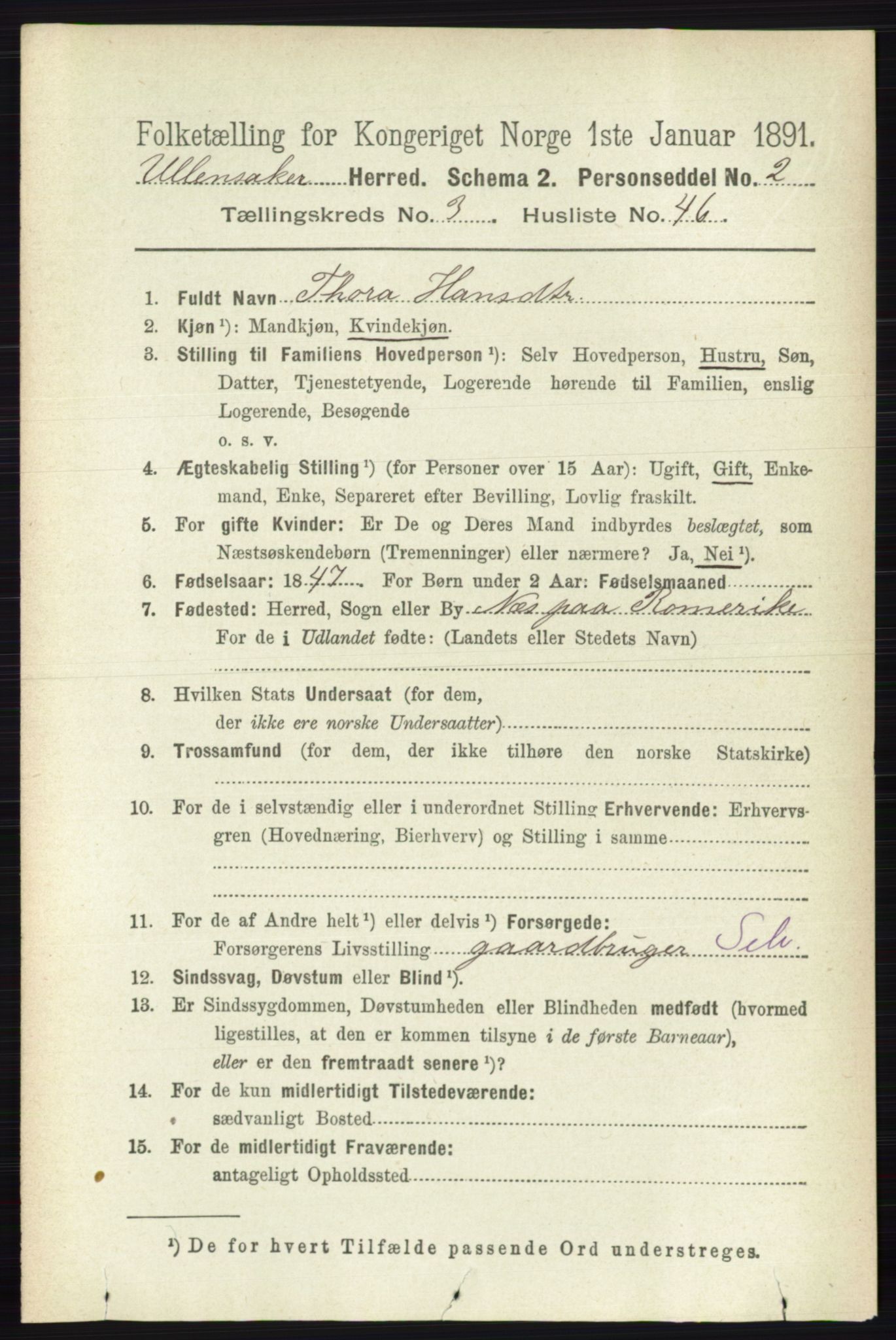 RA, 1891 census for 0235 Ullensaker, 1891, p. 1386