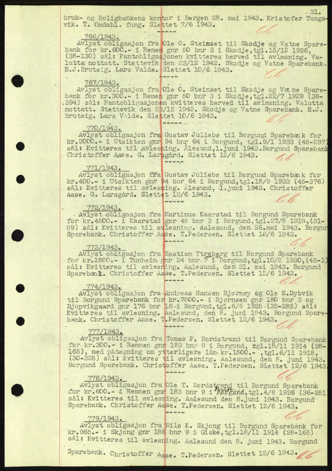 Nordre Sunnmøre sorenskriveri, SAT/A-0006/1/2/2C/2Ca: Mortgage book no. B1-6, 1938-1942, Diary no: : 766/1943