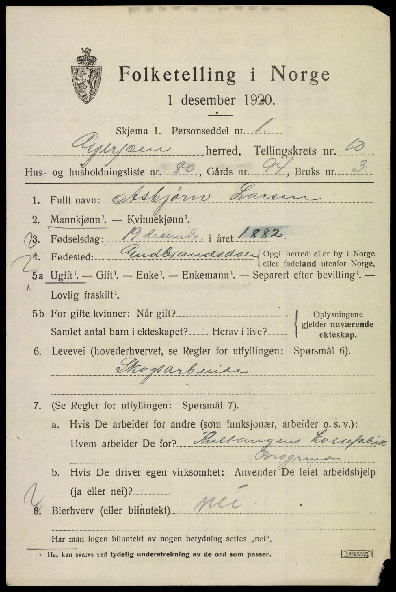 SAKO, 1920 census for Gjerpen, 1920, p. 12276