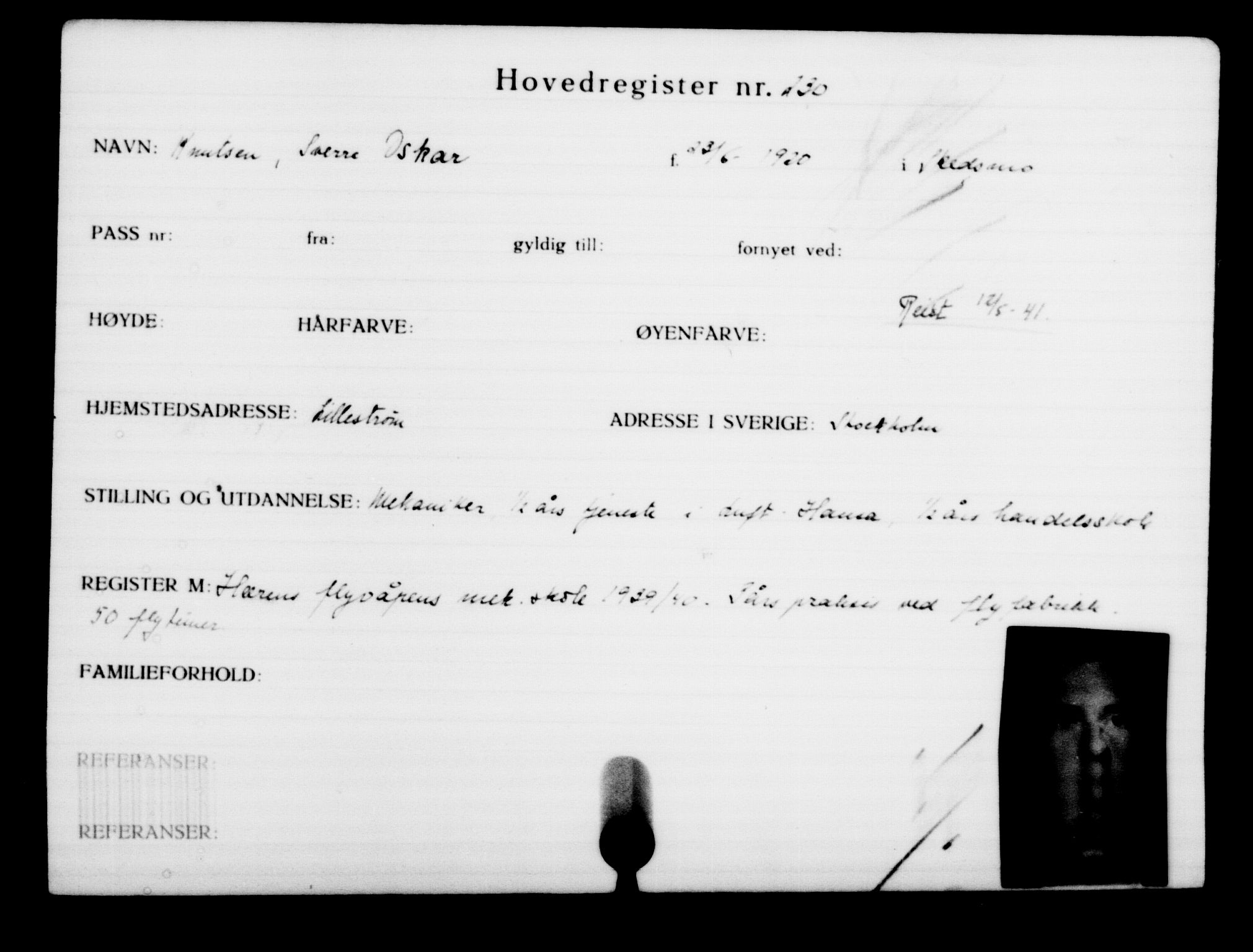 Utenriksstasjonene, Legasjonen i Stockholm, Flyktningkontoret, AV/RA-S-6753/V/Va/L0001: Kjesäterkartoteket, flyktninger med registreringsnr. 1-1000, 1940-1945, p. 369