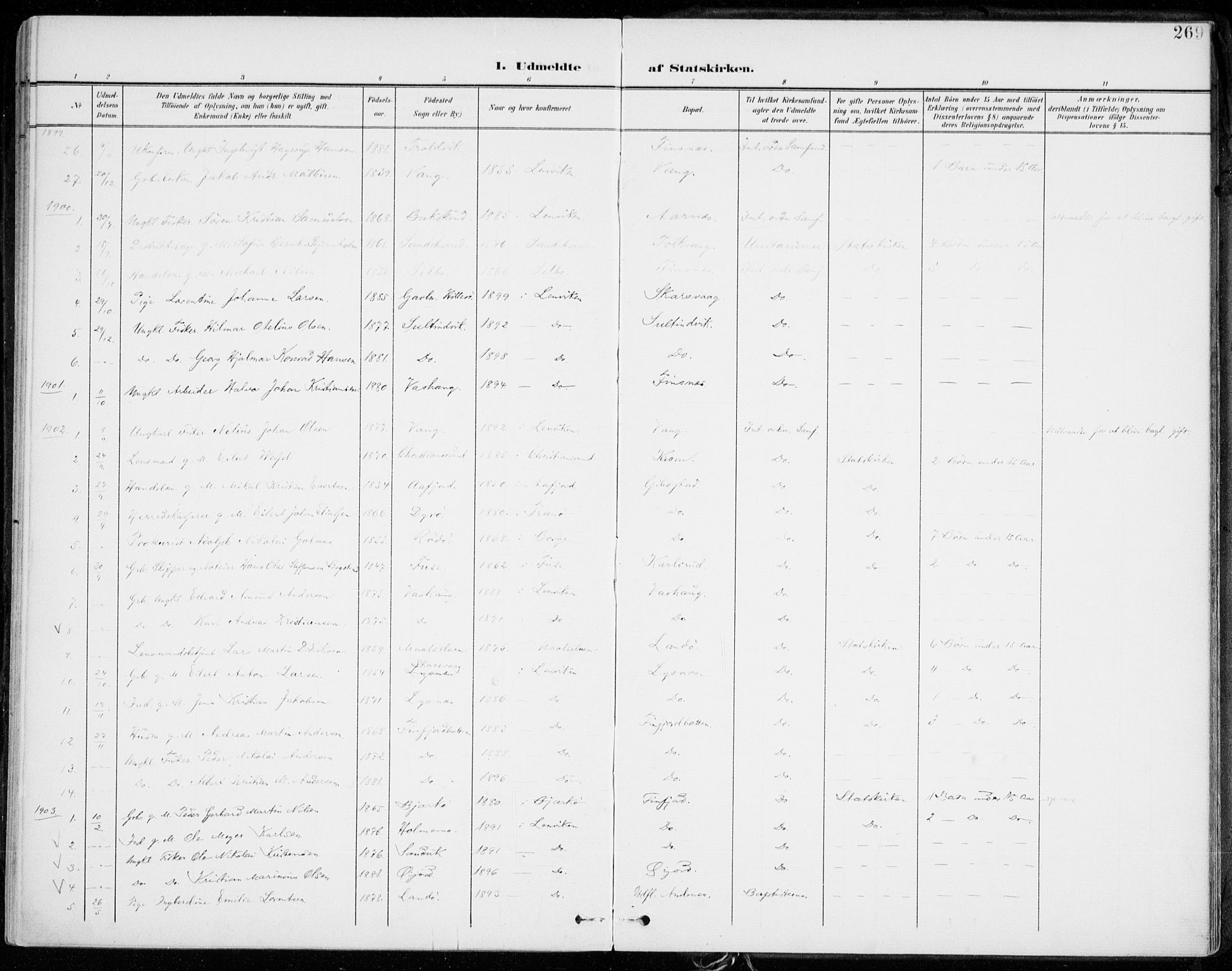 Lenvik sokneprestembete, AV/SATØ-S-1310/H/Ha/Haa/L0014kirke: Parish register (official) no. 14, 1899-1909, p. 269