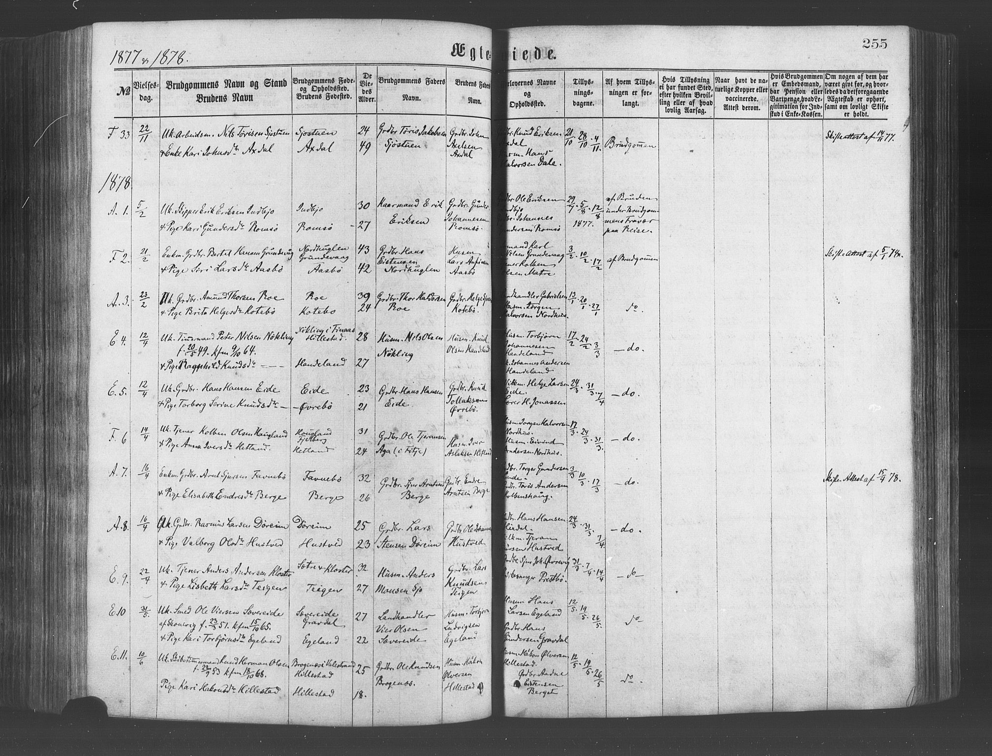 Fjelberg sokneprestembete, AV/SAB-A-75201/H/Haa: Parish register (official) no. A 8, 1866-1879, p. 255