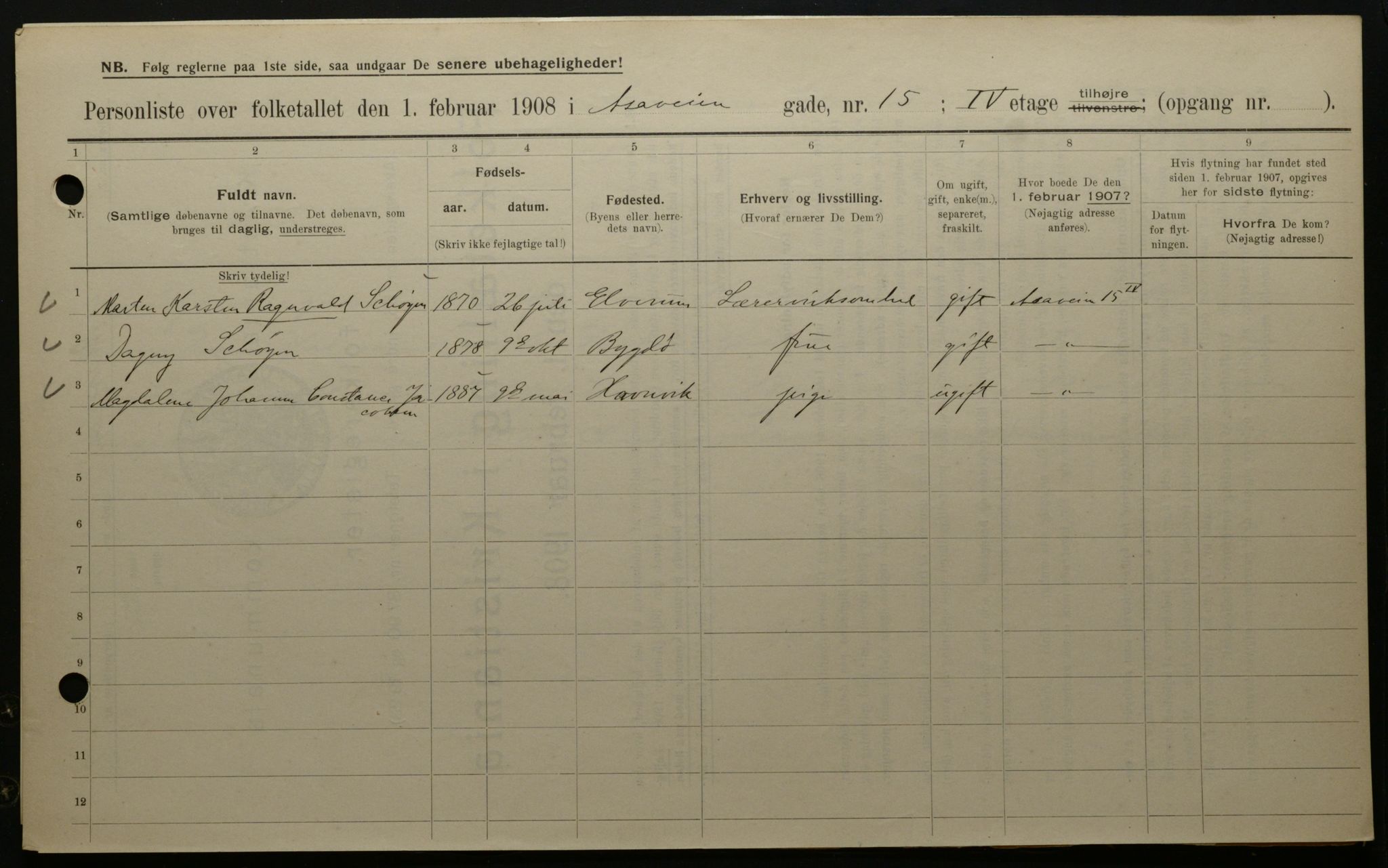 OBA, Municipal Census 1908 for Kristiania, 1908, p. 117693