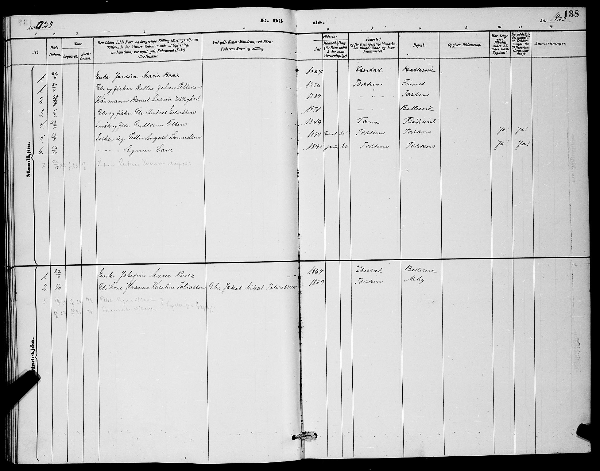 Berg sokneprestkontor, AV/SATØ-S-1318/G/Ga/Gab/L0012klokker: Parish register (copy) no. 12, 1887-1902, p. 138