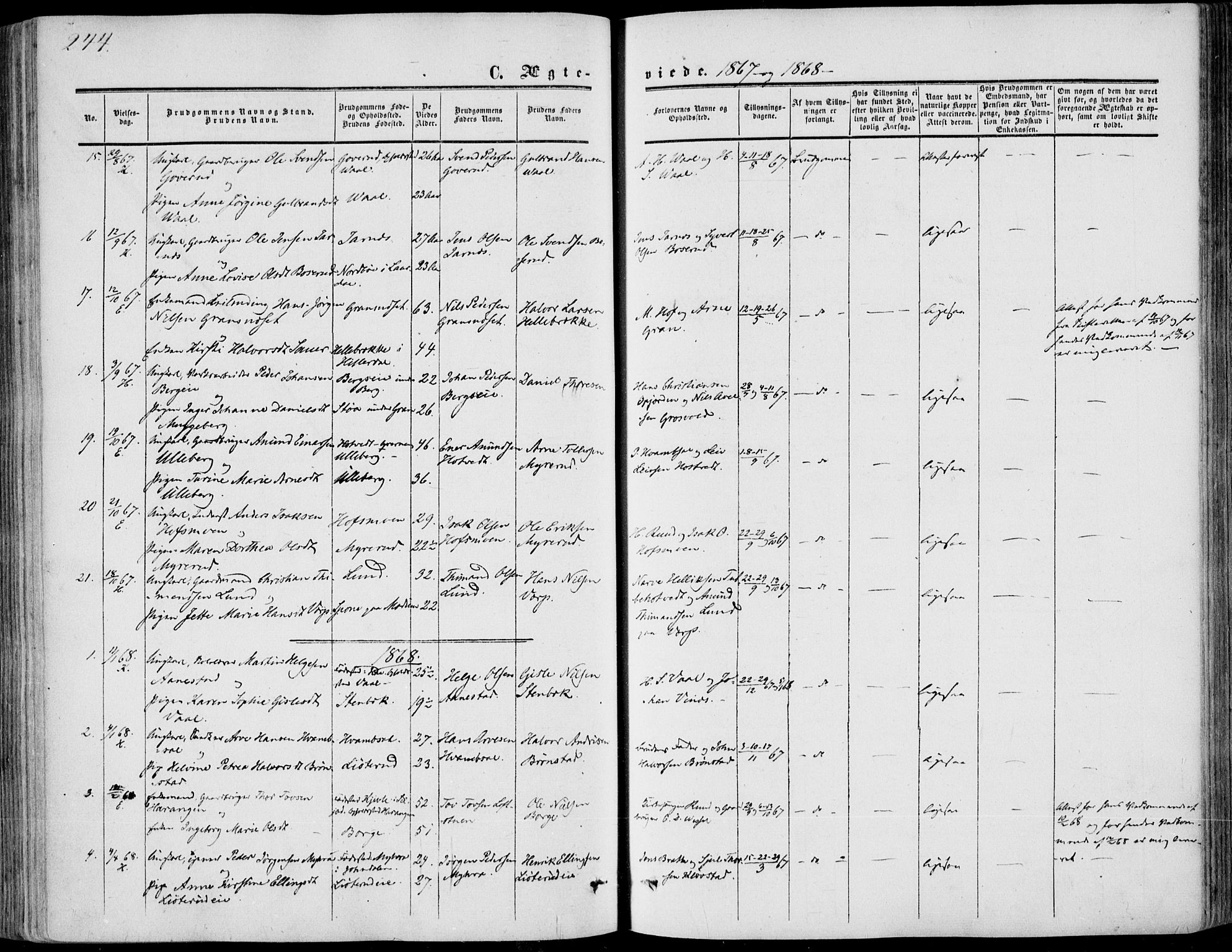 Sandsvær kirkebøker, SAKO/A-244/F/Fa/L0006: Parish register (official) no. I 6, 1857-1868, p. 244