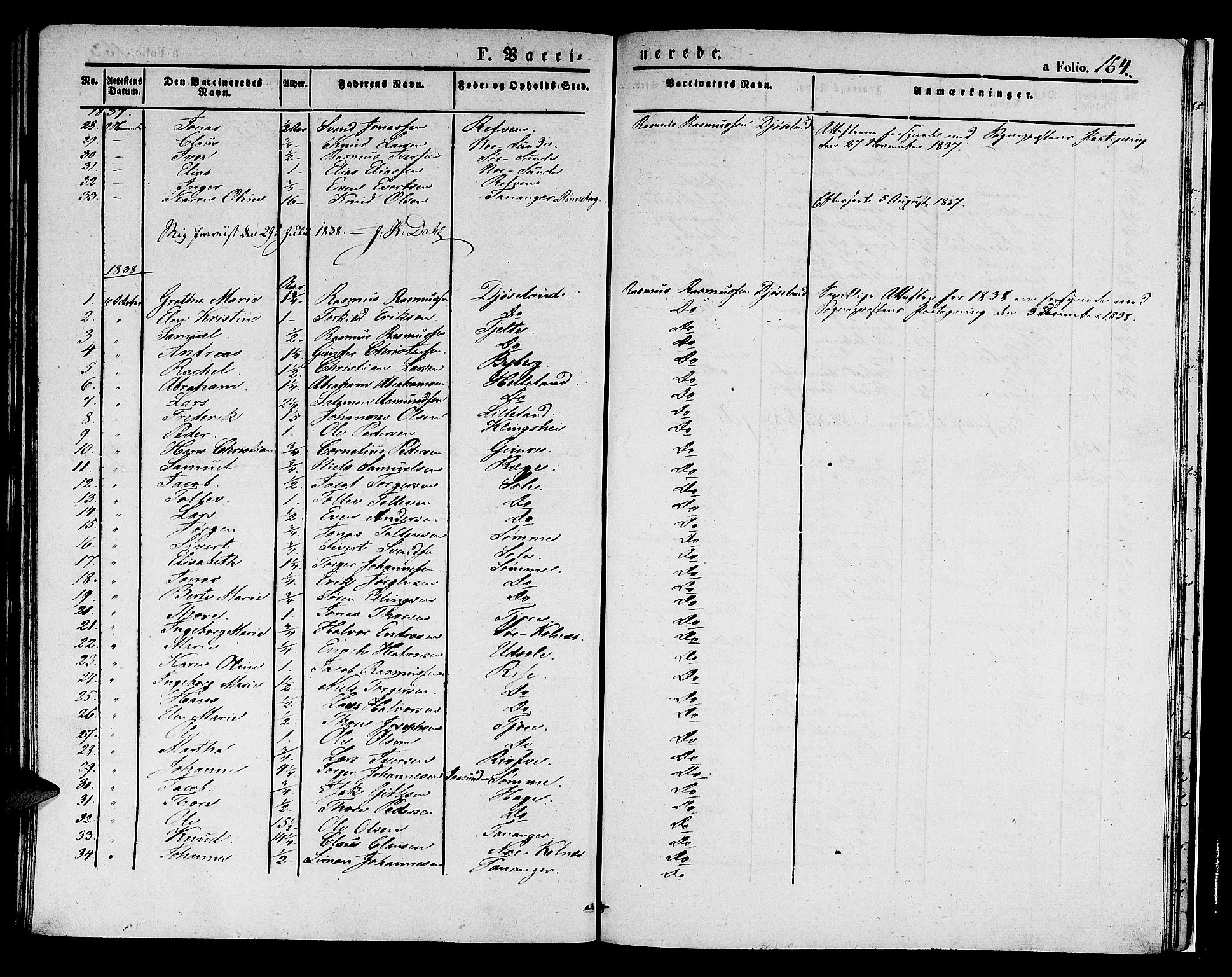 Håland sokneprestkontor, SAST/A-101802/001/30BA/L0005: Parish register (official) no. A 5, 1829-1841, p. 164