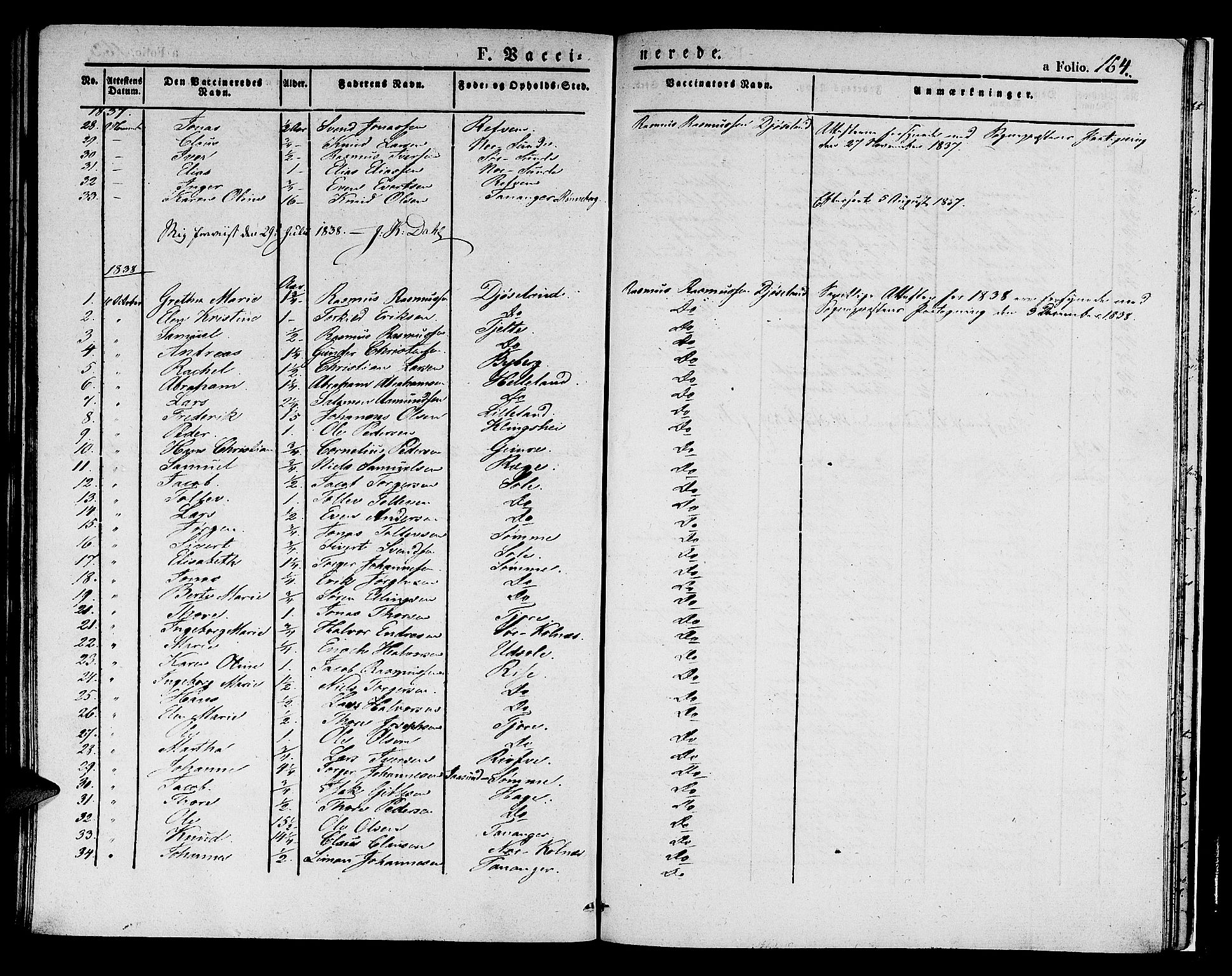 Håland sokneprestkontor, AV/SAST-A-101802/001/30BA/L0005: Parish register (official) no. A 5, 1829-1841, p. 164