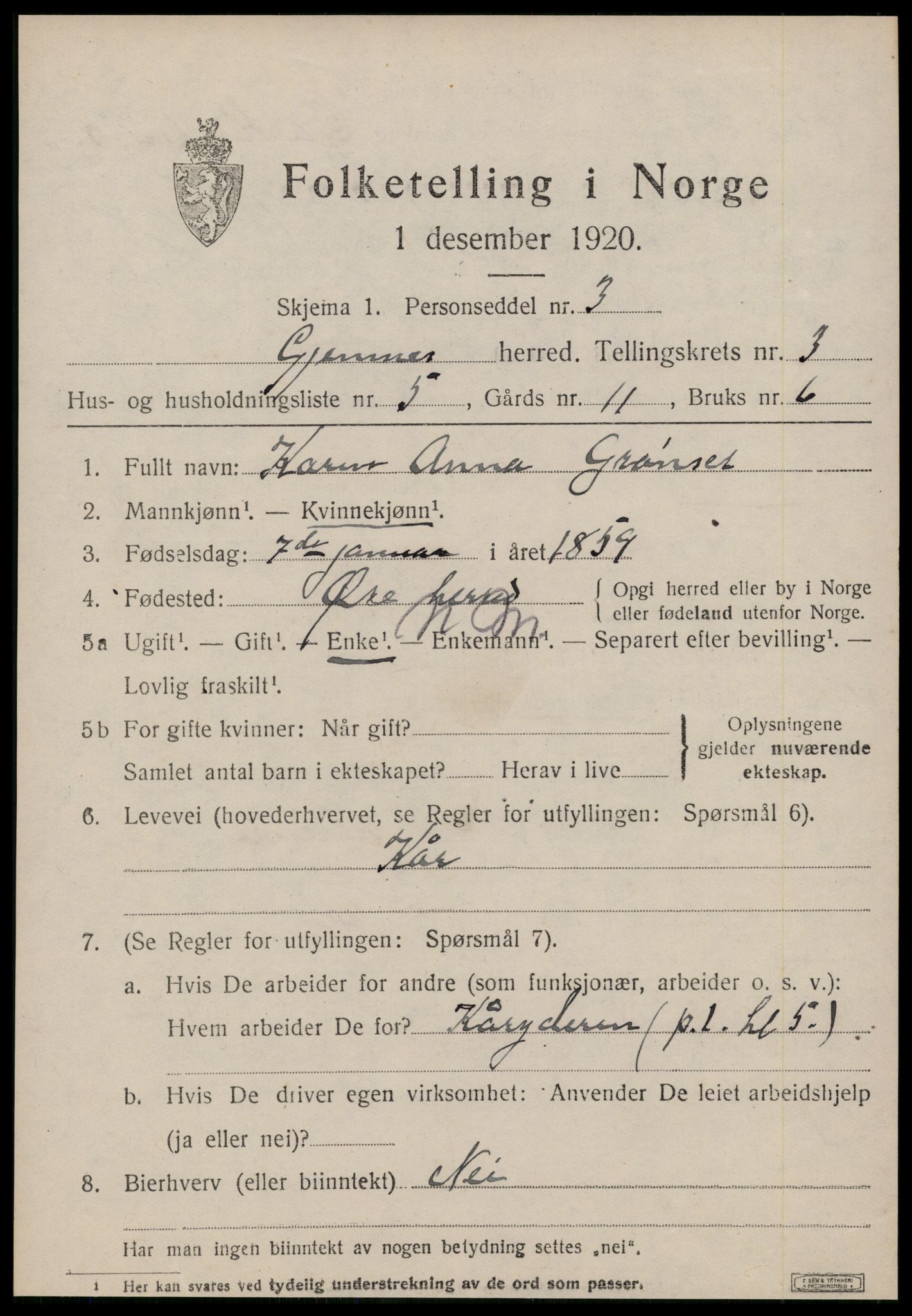SAT, 1920 census for Gjemnes, 1920, p. 1246