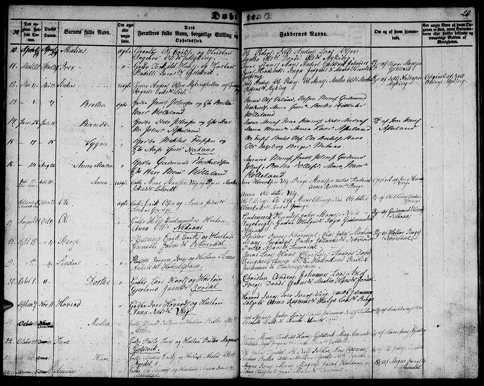 Lindås Sokneprestembete, SAB/A-76701/H/Hab: Parish register (copy) no. E 1, 1852-1867, p. 20