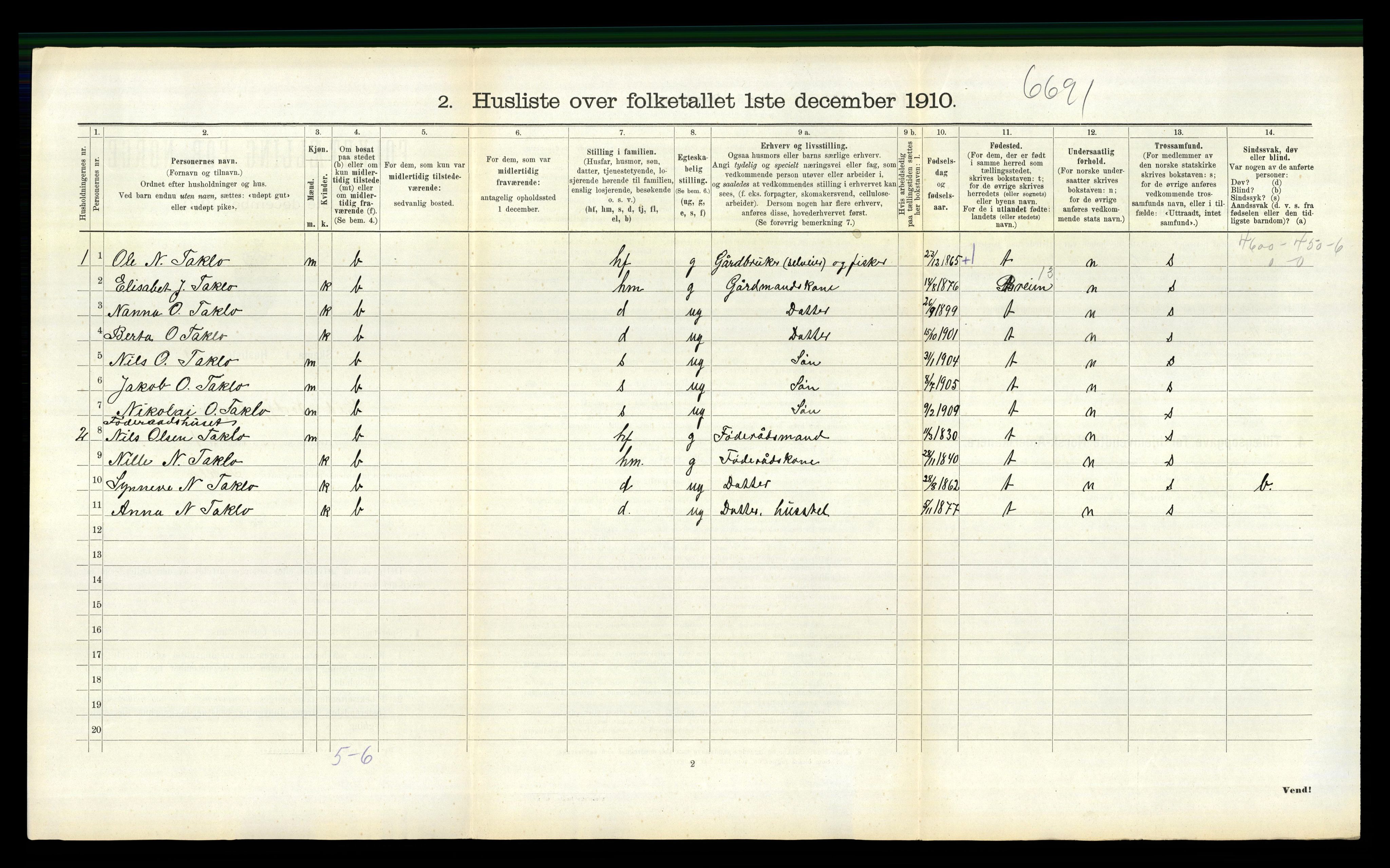 RA, 1910 census for Eid, 1910, p. 1050