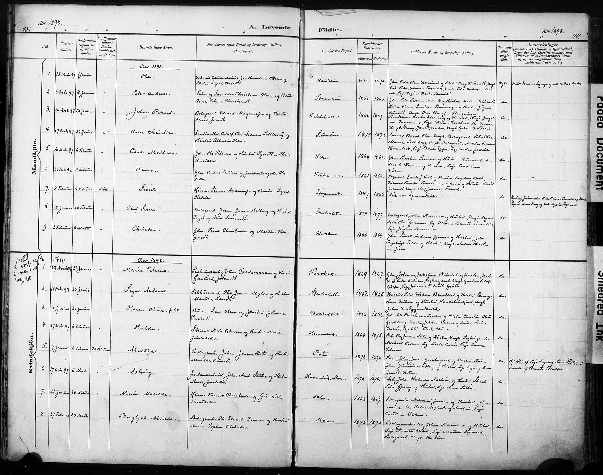 Ministerialprotokoller, klokkerbøker og fødselsregistre - Sør-Trøndelag, SAT/A-1456/616/L0411: Parish register (official) no. 616A08, 1894-1906, p. 43-44