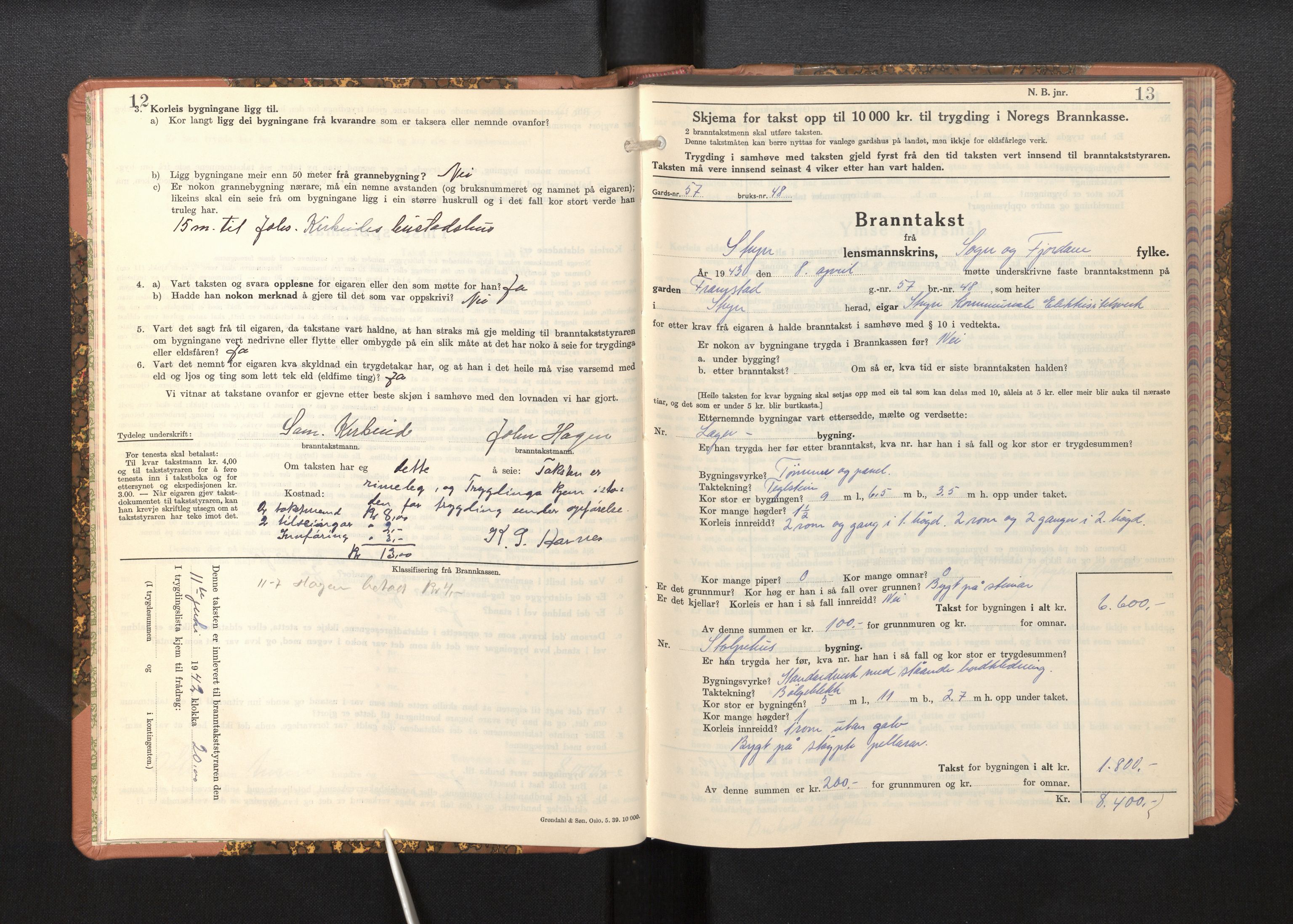 Lensmannen i Stryn, AV/SAB-A-30101/0012/L0003: Branntakstprotokoll, skjematakst, 1942-1950, p. 12-13