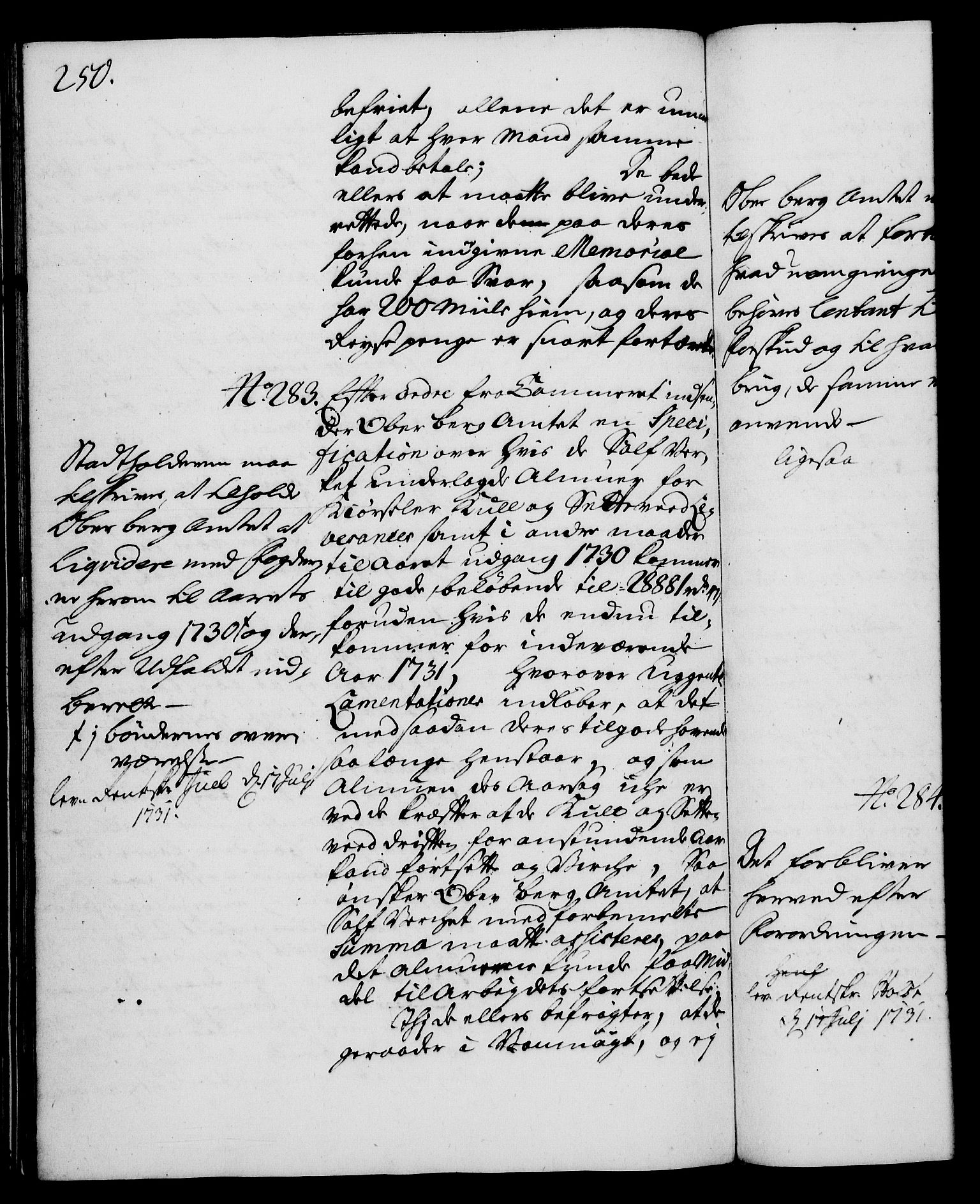 Rentekammeret, Kammerkanselliet, RA/EA-3111/G/Gh/Gha/L0013: Norsk ekstraktmemorialprotokoll (merket RK 53.58), 1731, p. 250