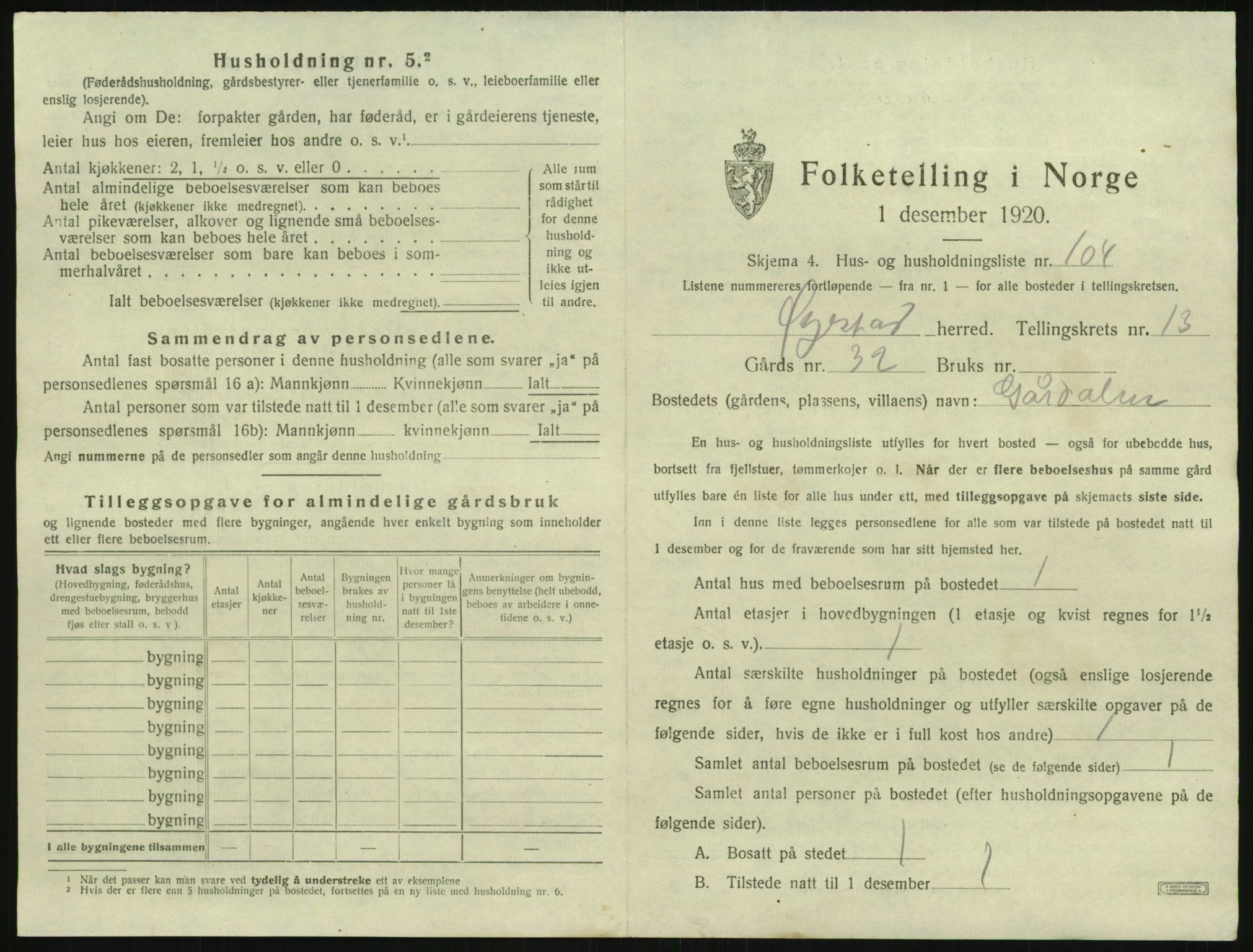 SAK, 1920 census for Øyestad, 1920, p. 1548