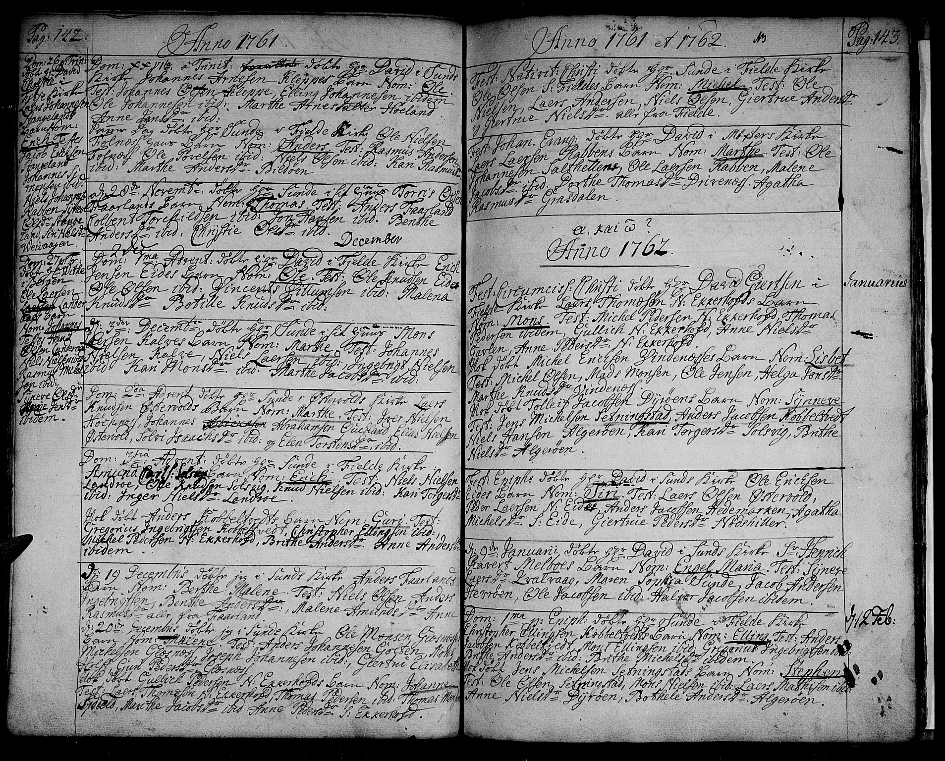 Sund sokneprestembete, SAB/A-99930: Parish register (official) no. A 4, 1748-1769, p. 142-143