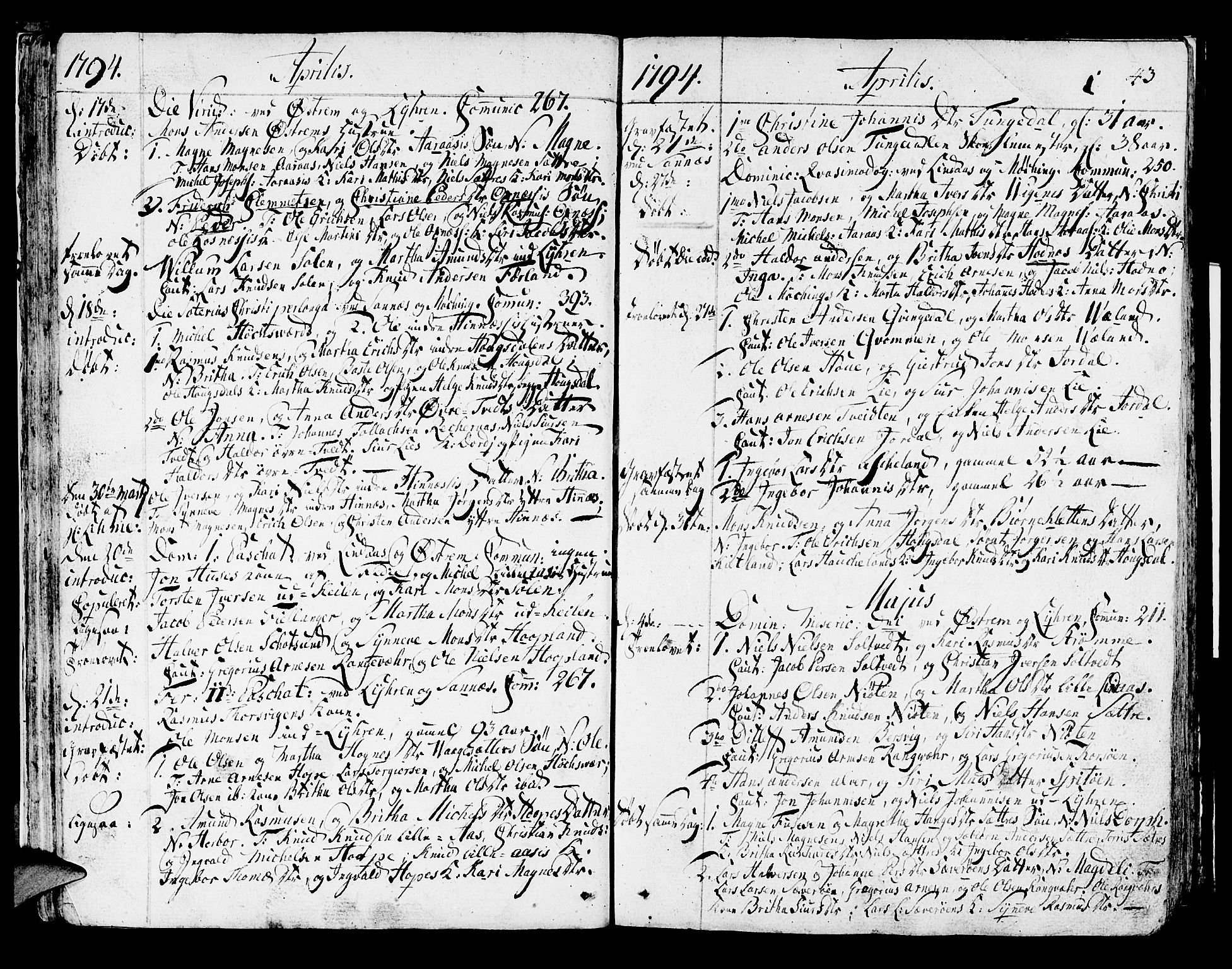 Lindås Sokneprestembete, AV/SAB-A-76701/H/Haa/Haaa/L0005: Parish register (official) no. A 5, 1791-1813, p. 43