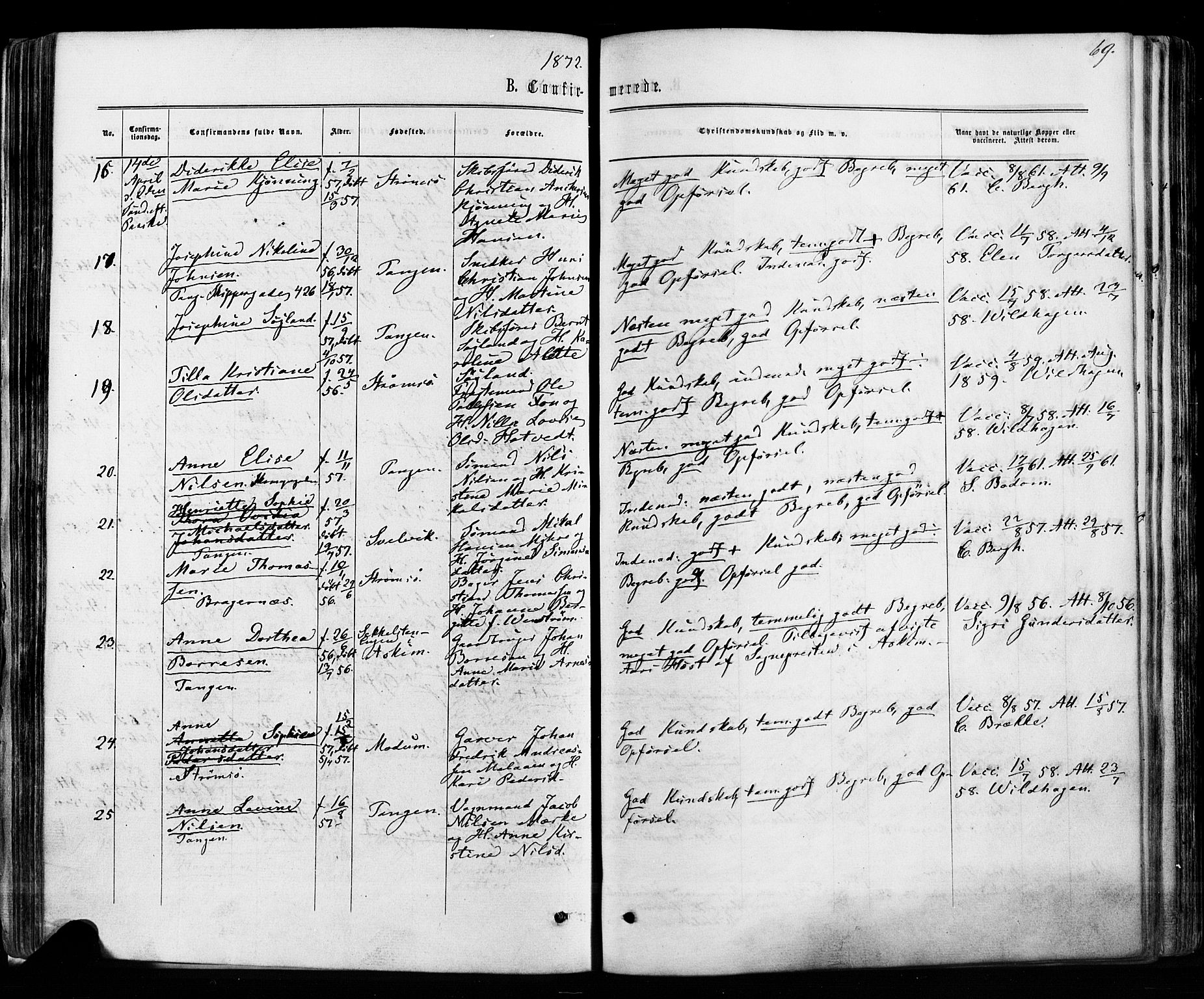 Strømsø kirkebøker, AV/SAKO-A-246/F/Fa/L0018: Parish register (official) no. I 18, 1865-1878, p. 69